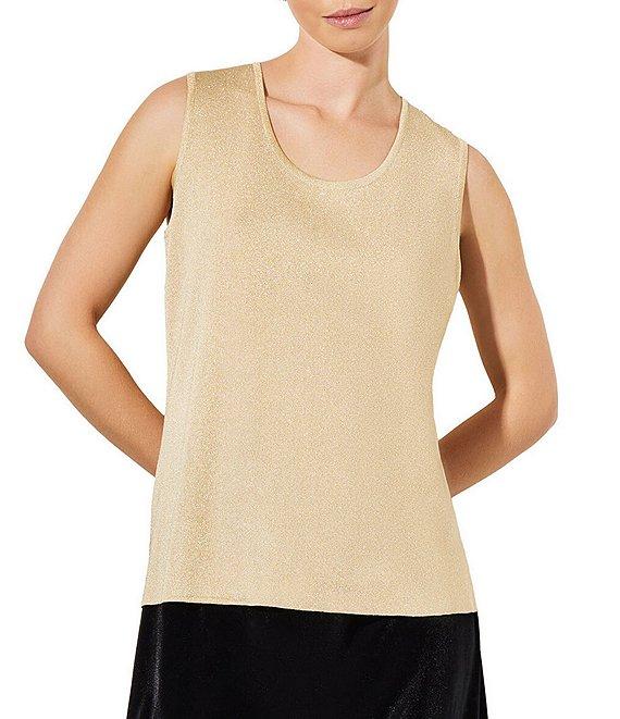 Ming Wang Scoop Neck Sleeveless Side Slit Metallic Shimmer Knit Tank Product Image