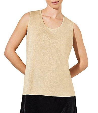 Ming Wang Plus Size Scoop Neck Sleeveless Side Slit Metallic Shimmer Knit Tank Product Image