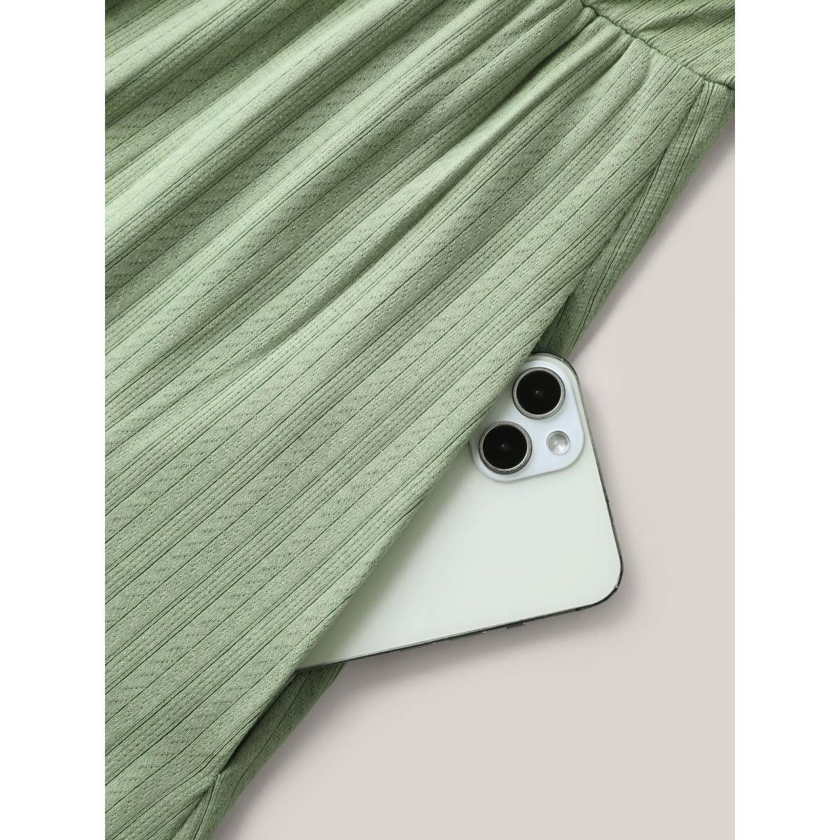 Plus Size Knit A-Line Cinched Waist Midi Dress Sage Women Square Neck Short sleeve Curvy BloomChic 14-16/1X Product Image