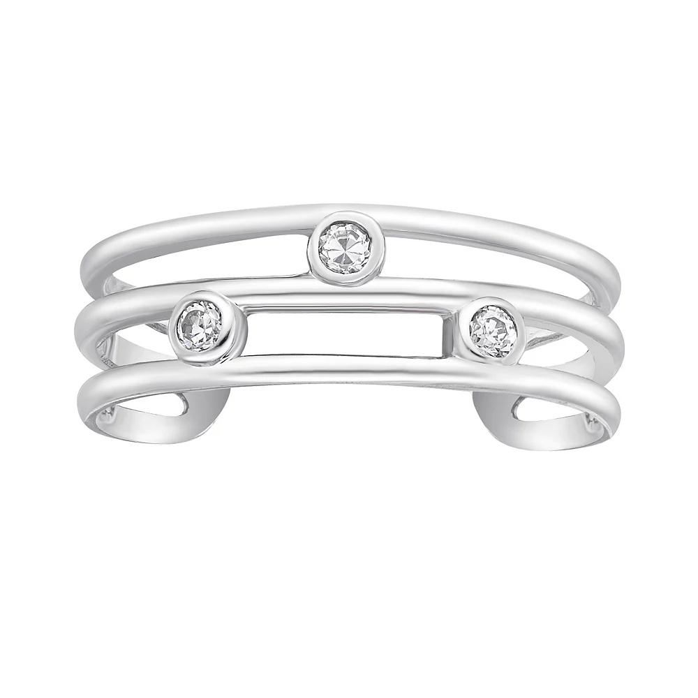 Lila Moon 10k White Gold Cubic Zirconia Triple Band Adjustable Toe Ring, Women's Product Image