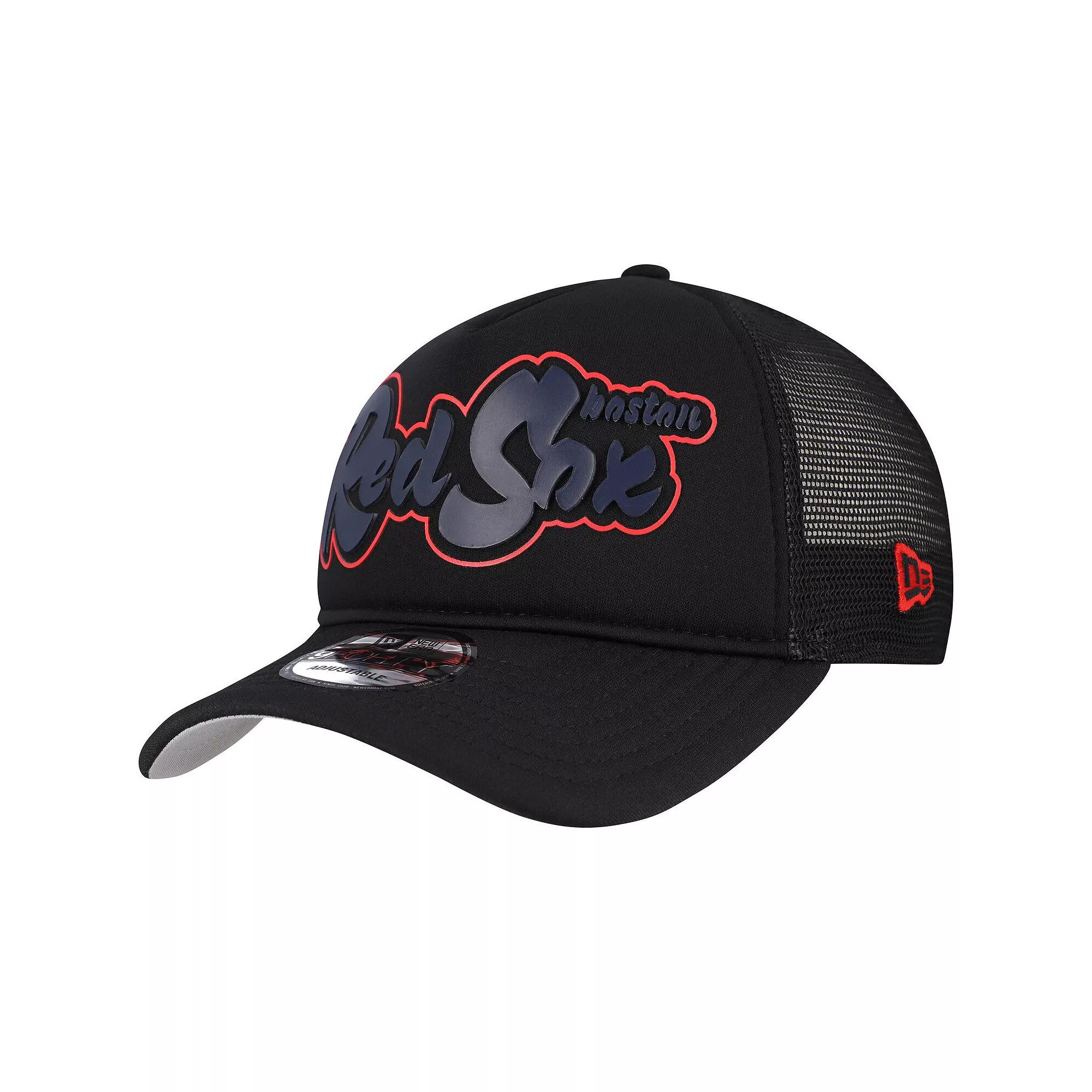 Men's New Era Black Boston Red Sox Retro Bold A-Frame Trucker 9FORTY Adjustable Hat Product Image