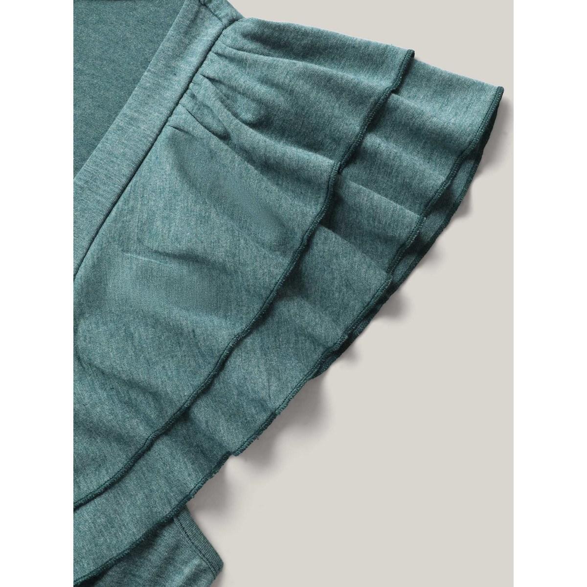 Plus Size Stretchy Flutter Sleeve Pleated Midi Dress Teal Women Knit Dresses Bloomchic 18-20/2X Product Image