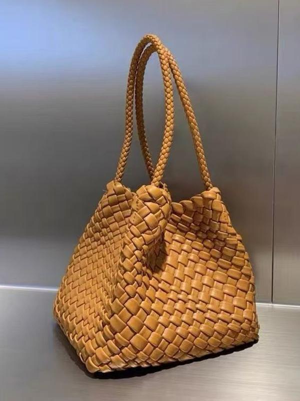 Solid Color Split-Joint Woven Bags Handbags Product Image