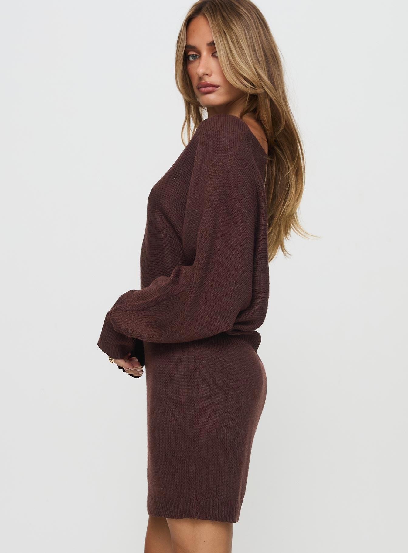 Bellamie Long Sleeve Mini Dress Chocolate Product Image