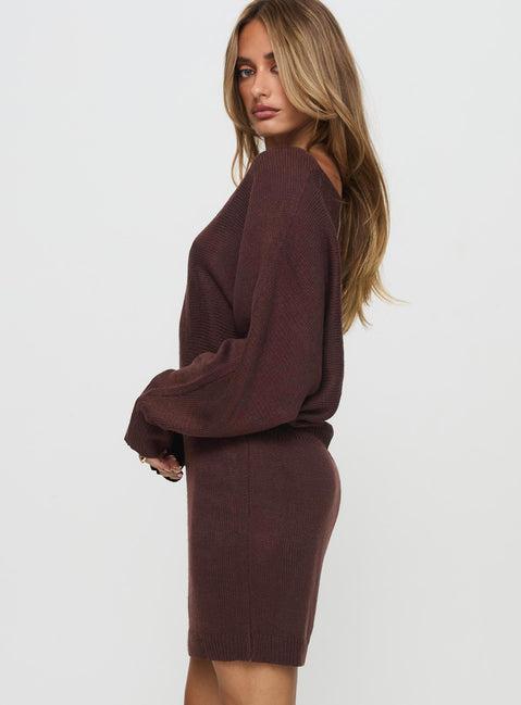 Bellamie Long Sleeve Mini Dress Chocolate Product Image