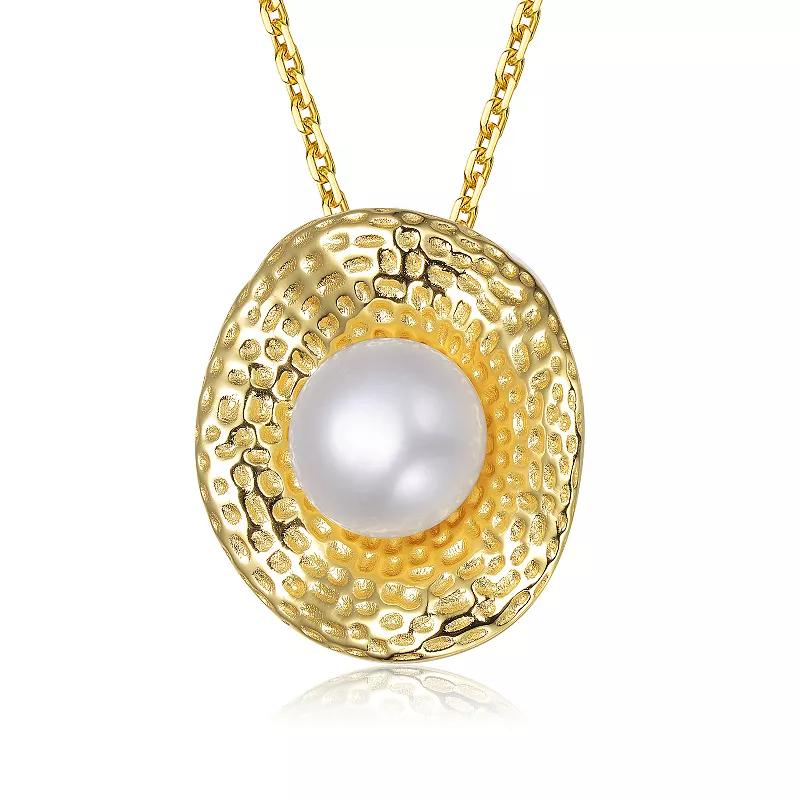 14k Gold Over Silver Freshwater Cultured Pearl Hammered Pendant Necklace, Womens Gold Tone Product Image