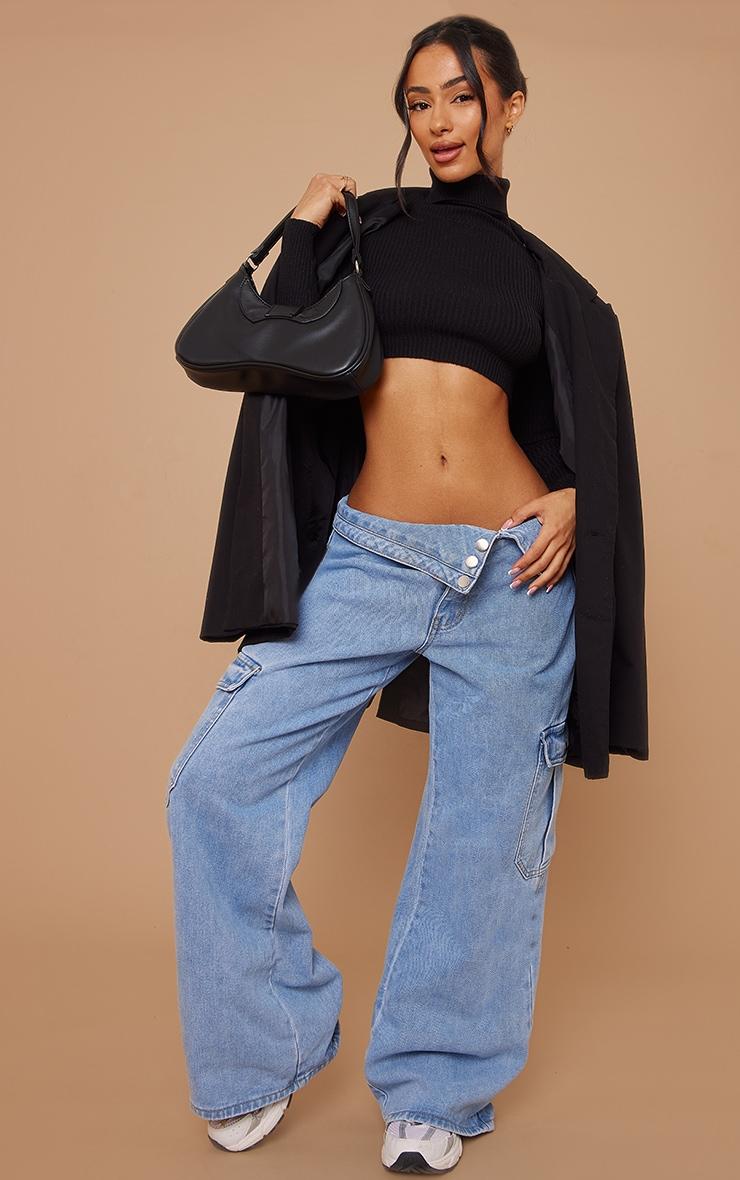 Petite Black Basic Knit Roll Neck Sweater Product Image