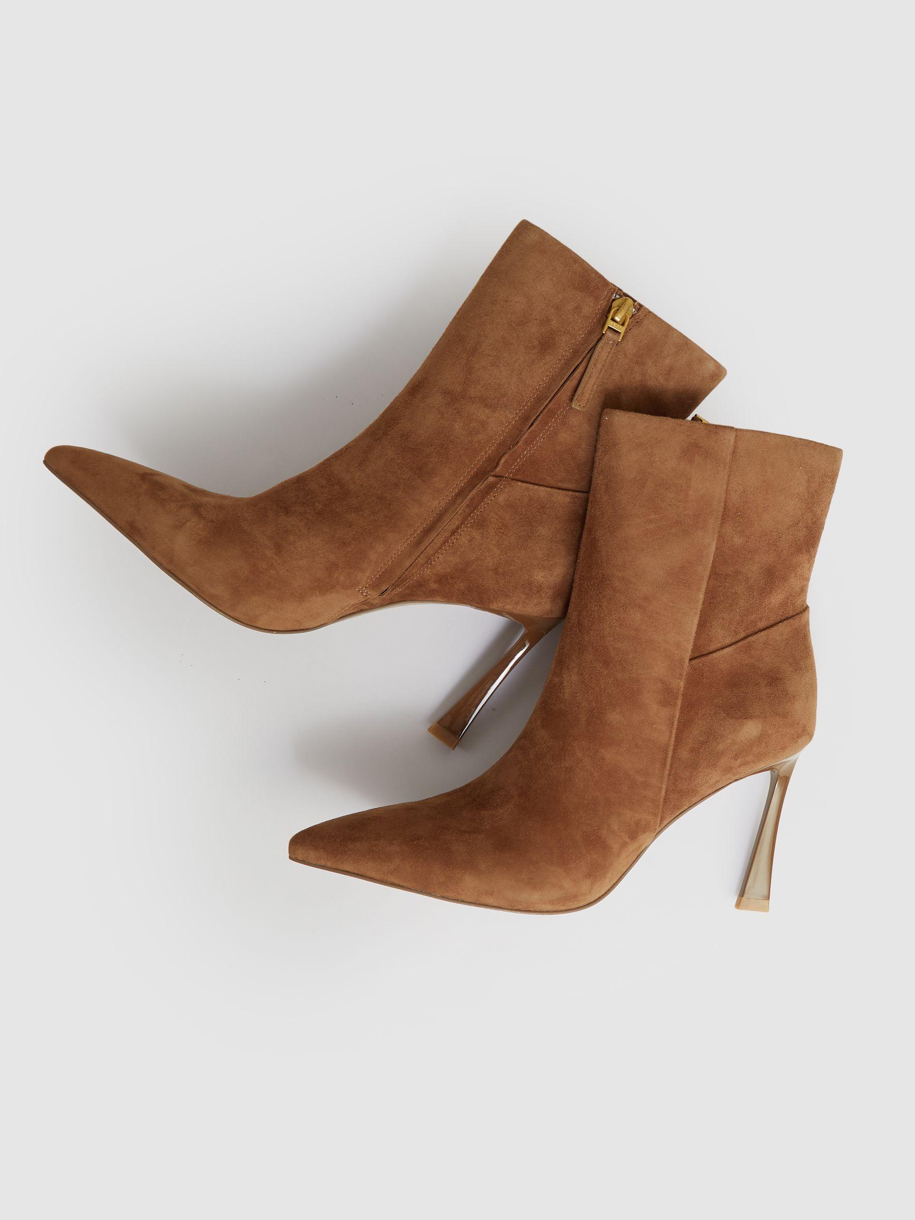 Suede High Heeled Ankle Boots in Tan Product Image