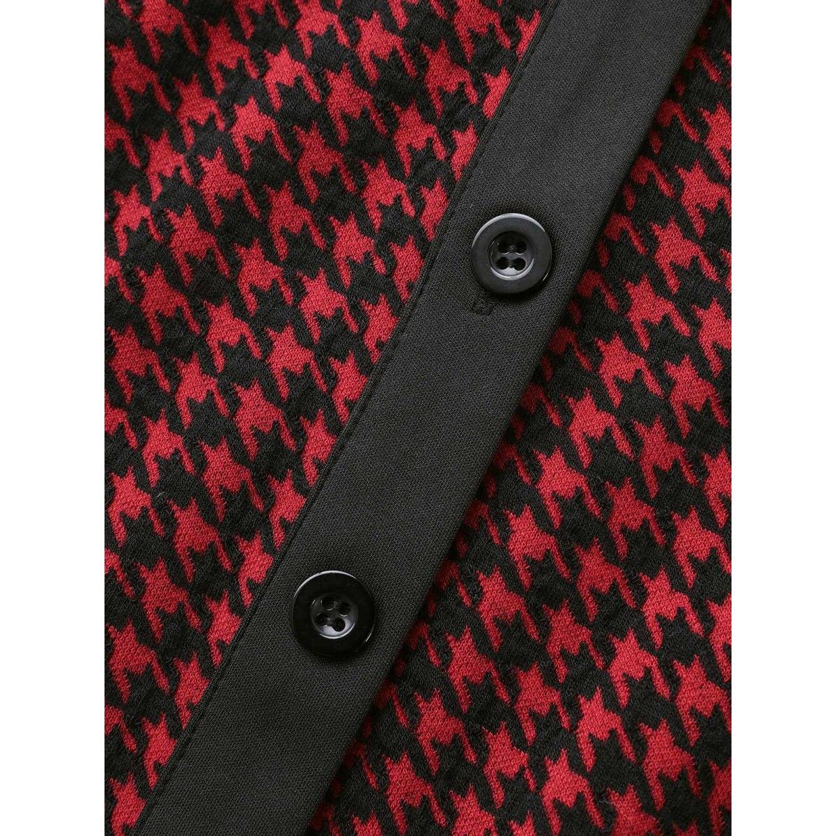 Plus Size Houndstooth Button Up Flap Detail Dress Scarlet Women Casual Contrast Round Neck Short sleeve Curvy BloomChic 18-20/2X Product Image