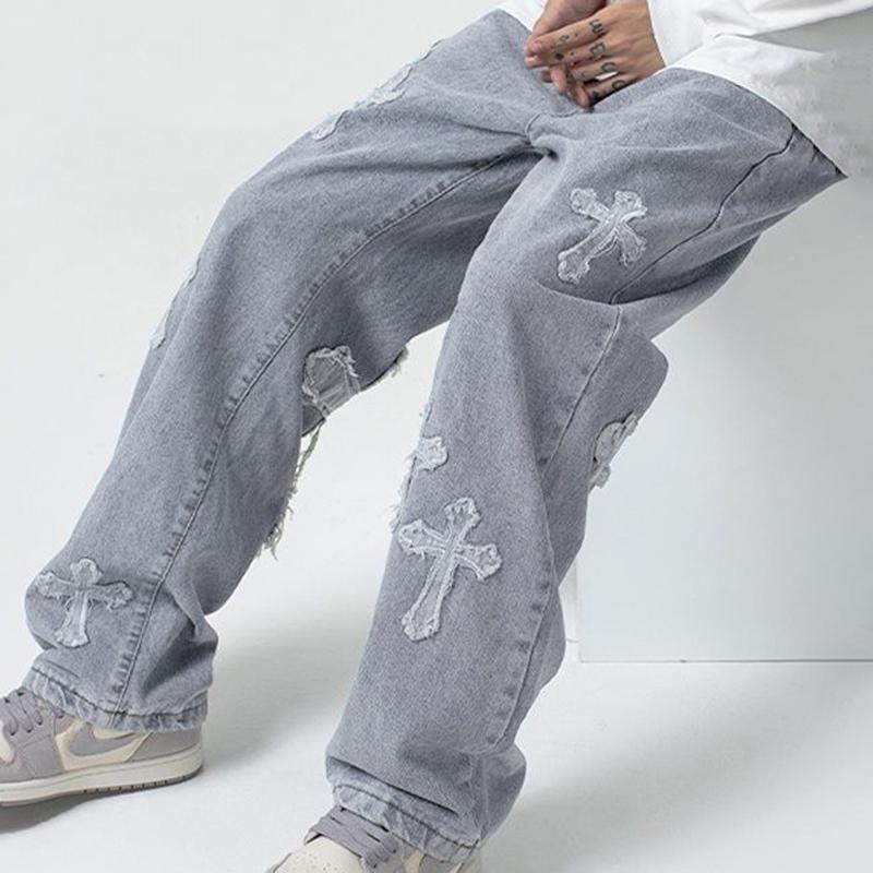 Men's Stylish Cross Cross Patch Street Jeans Product Image