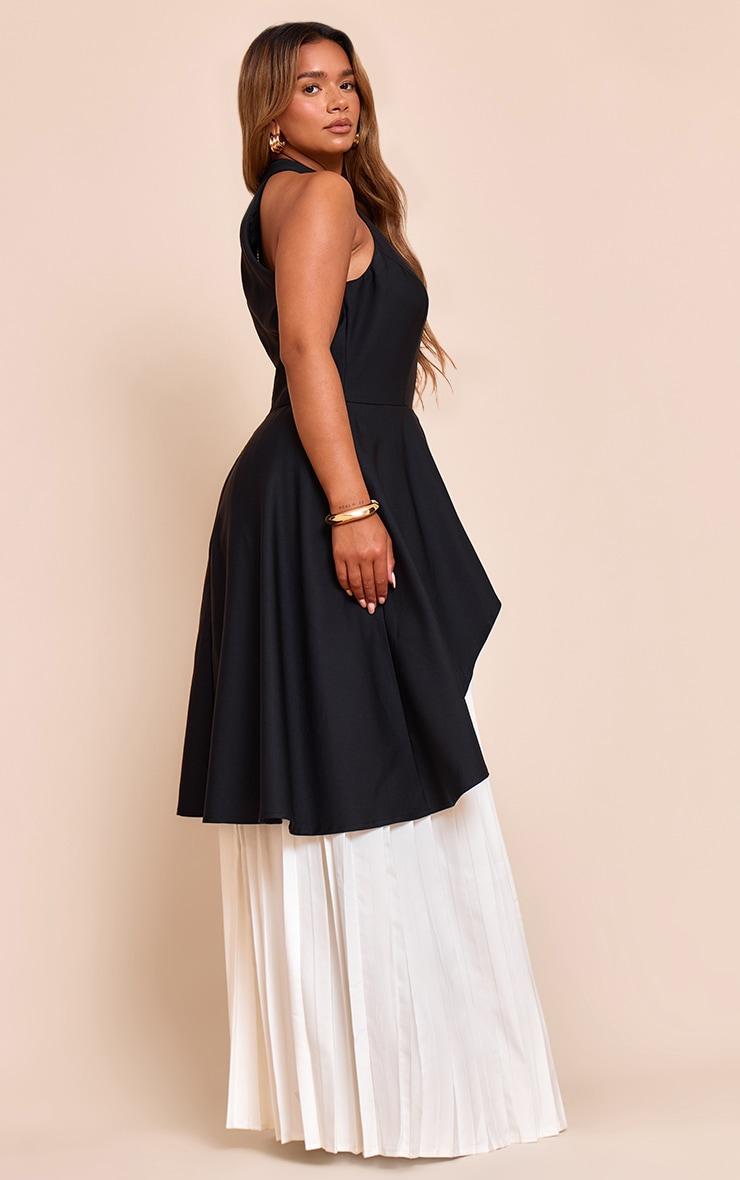 Shape Black High Neck Waterfall Contrast Pleat Maxi Dress Product Image