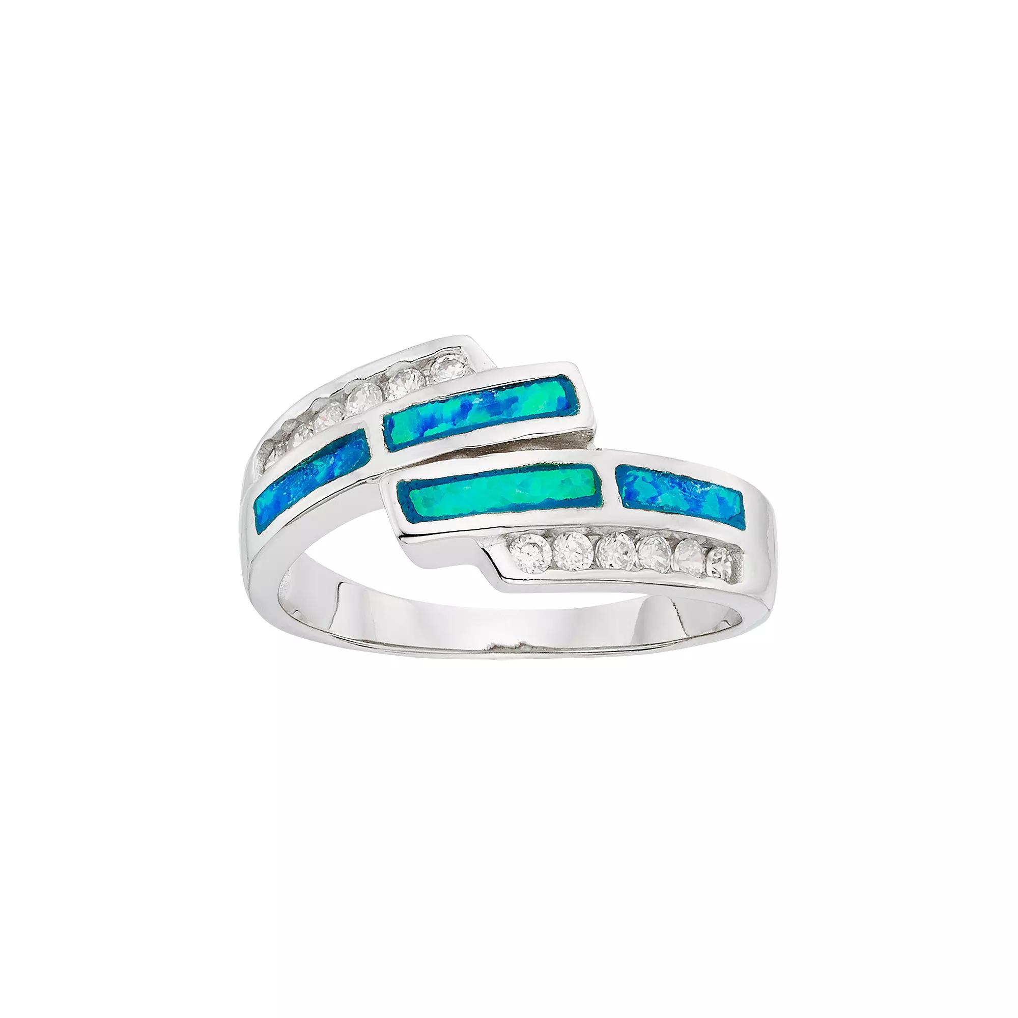 Nautica Rocks Cubic Zirconia & Lab-Created Blue Opal Sterling Silver Bypass Ring, Women's,  Product Image