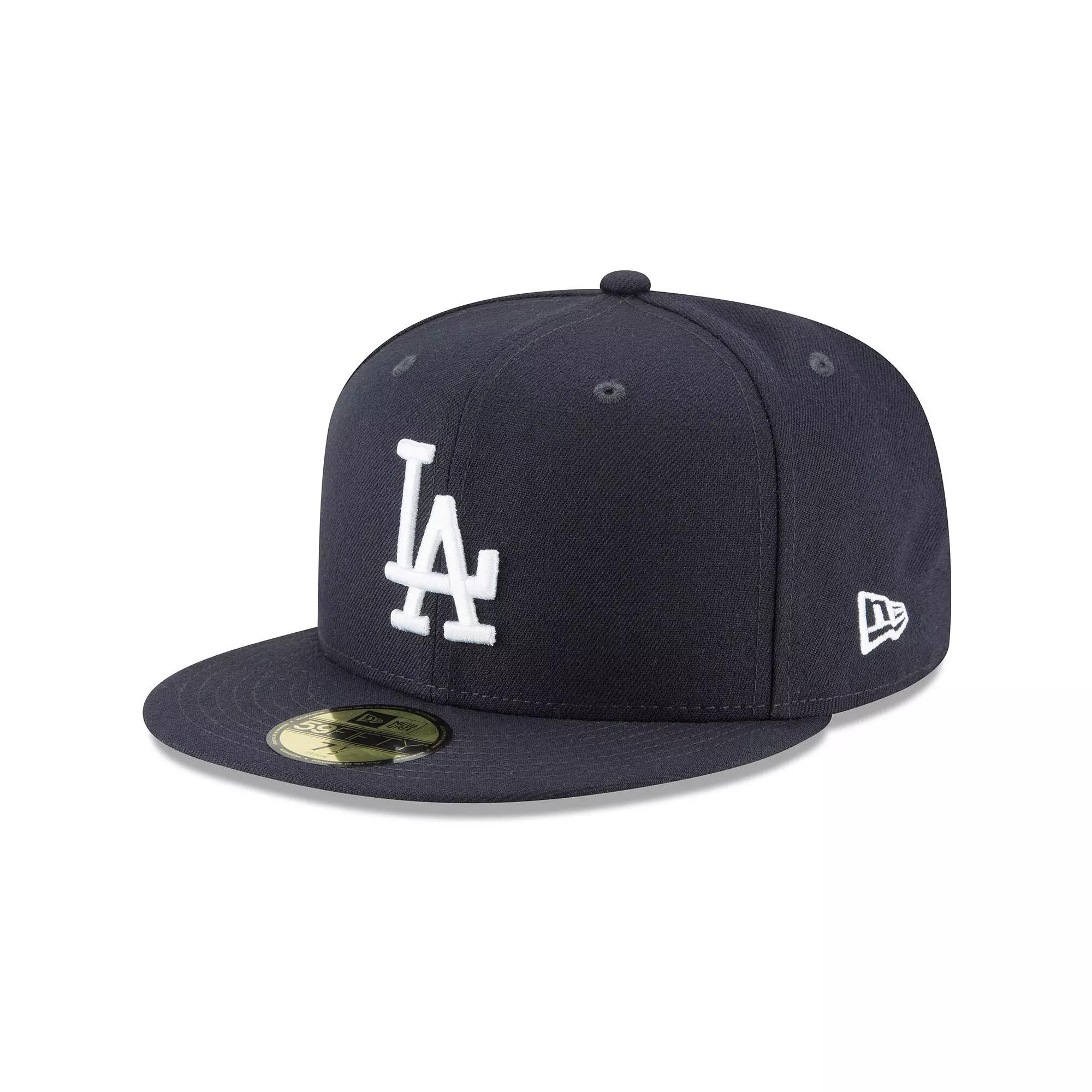 Men's New Era Navy Los Angeles Dodgers Logo White 59FIFTY Fitted Hat, Size: 6 7/8, Blue Product Image