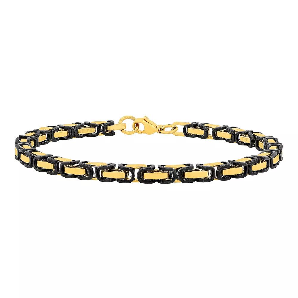 Jewelry Nation Men's Black & Blue Ion-Plated Byzantine Link Bracelet, Size: 8.5", Two Tone Product Image