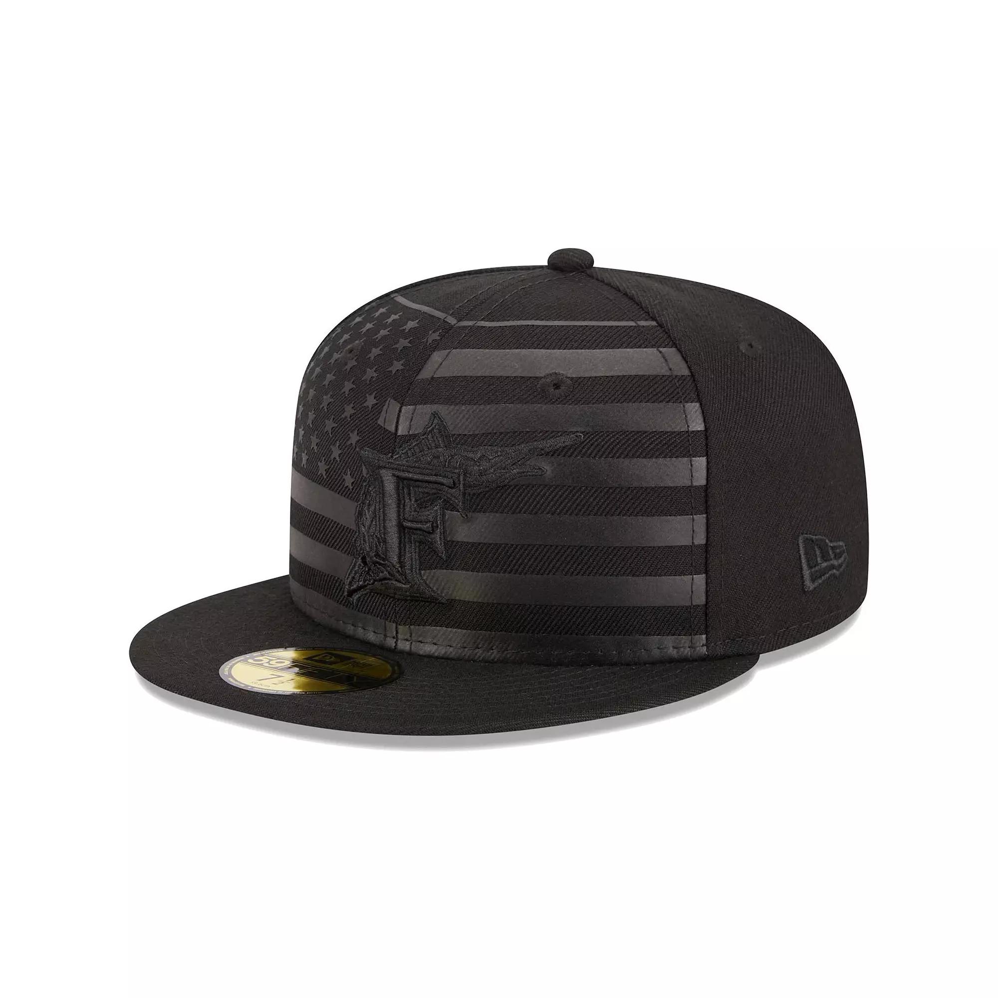 Men's New Era Black Florida Marlins Cooperstown Collection Tonal Flag 59FIFTY Fitted Hat,  Product Image