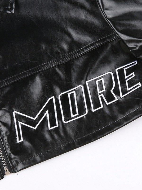 Logo Embroidery Cropped Pu Leather Jacket Product Image