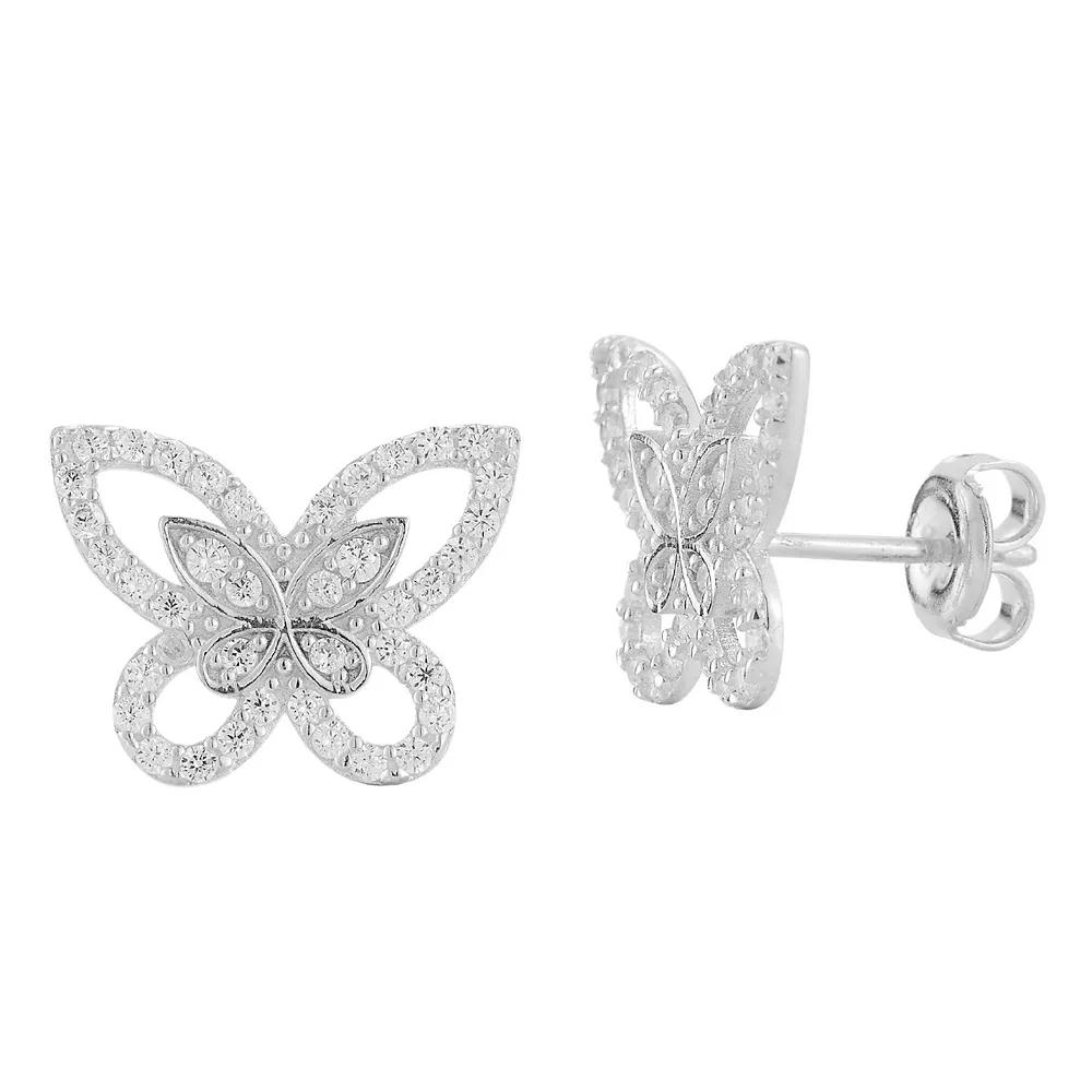 Sunkissed Sterling Cubic Zirconia Butterfly Stud Earrings, Women's, Silver Tone Product Image