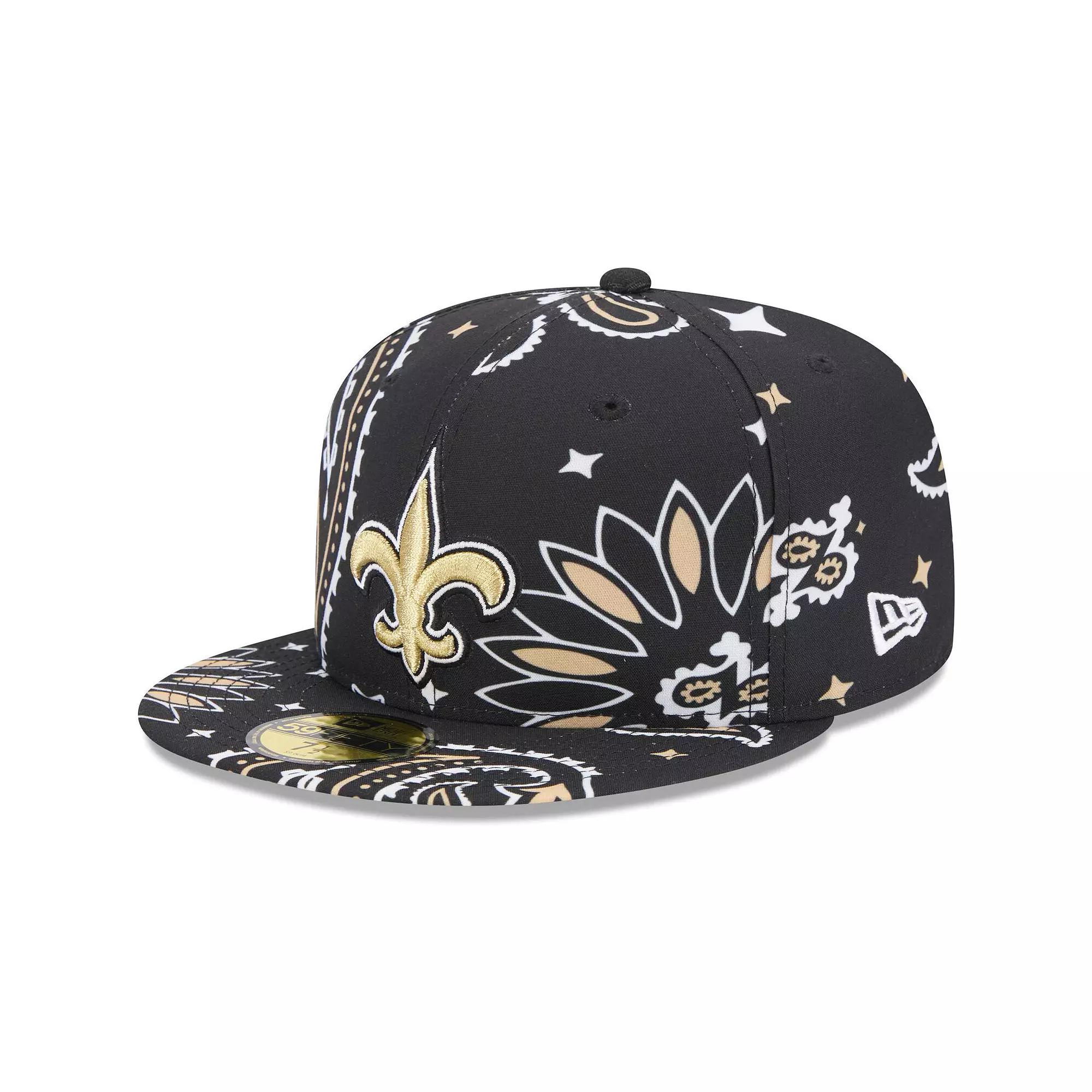Men's New Era Black New Orleans Saints Paisley 59FIFTY Fitted Hat, Size: 7 7/8 Product Image