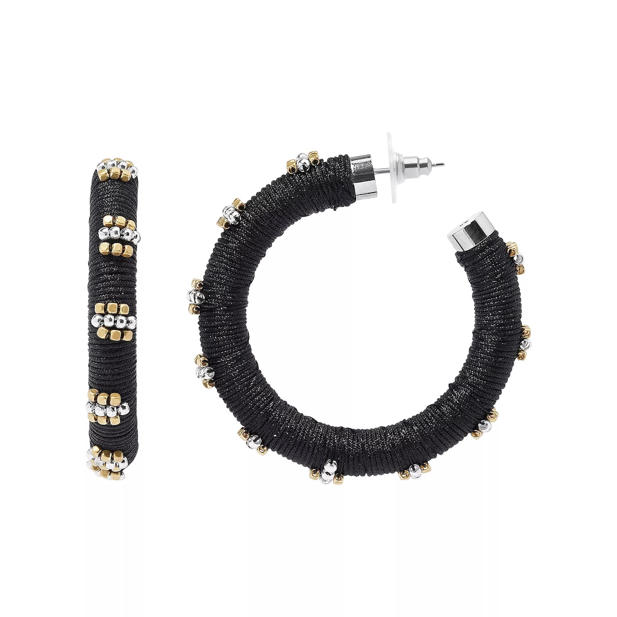 Sonoma Goods For Life® Two Tone Thread Wrap Beads J-Hoop Earrings, Women's, None Product Image