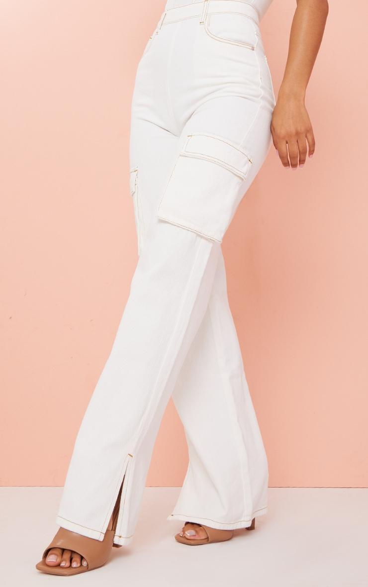 Ecru Contrast Stitch Cargo Pocket Bandeau Denim Jumpsuit Product Image