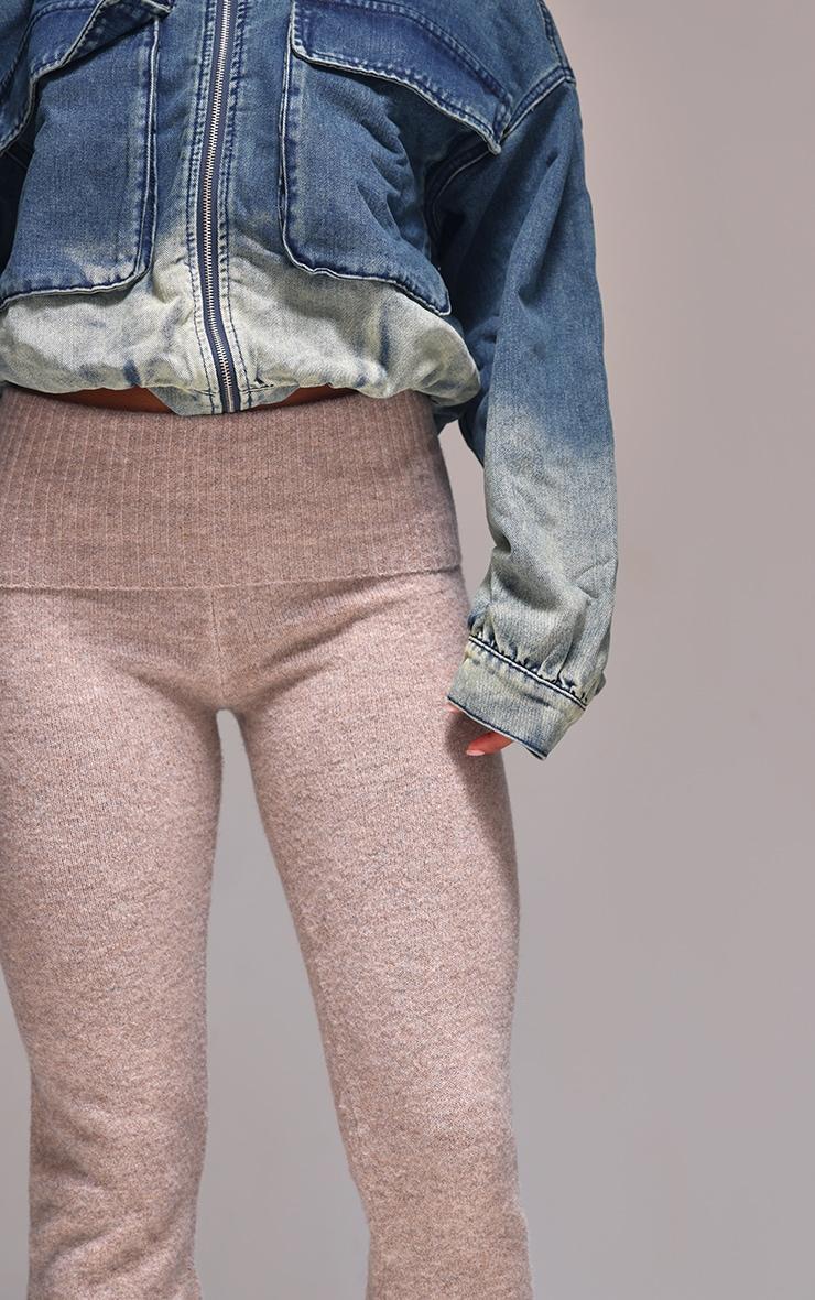 Taupe Melange Soft Knit Foldover Waist Flared Pants Product Image