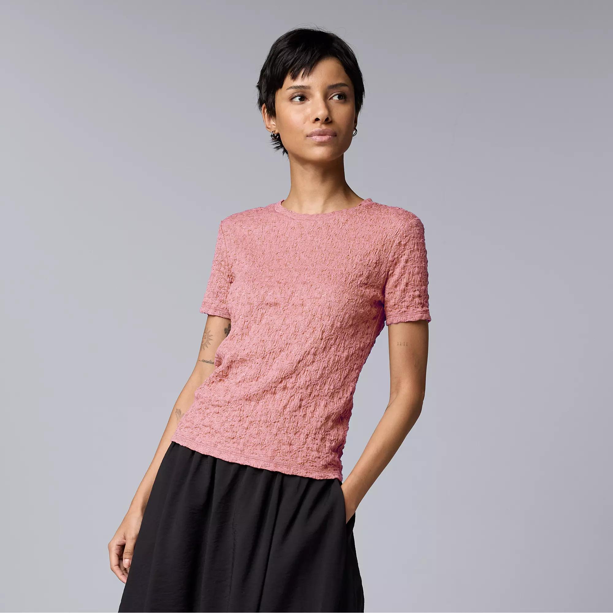 Women's Simply Vera Vera Wang Textured Tee, Size: Small, Pink Nouveau Product Image