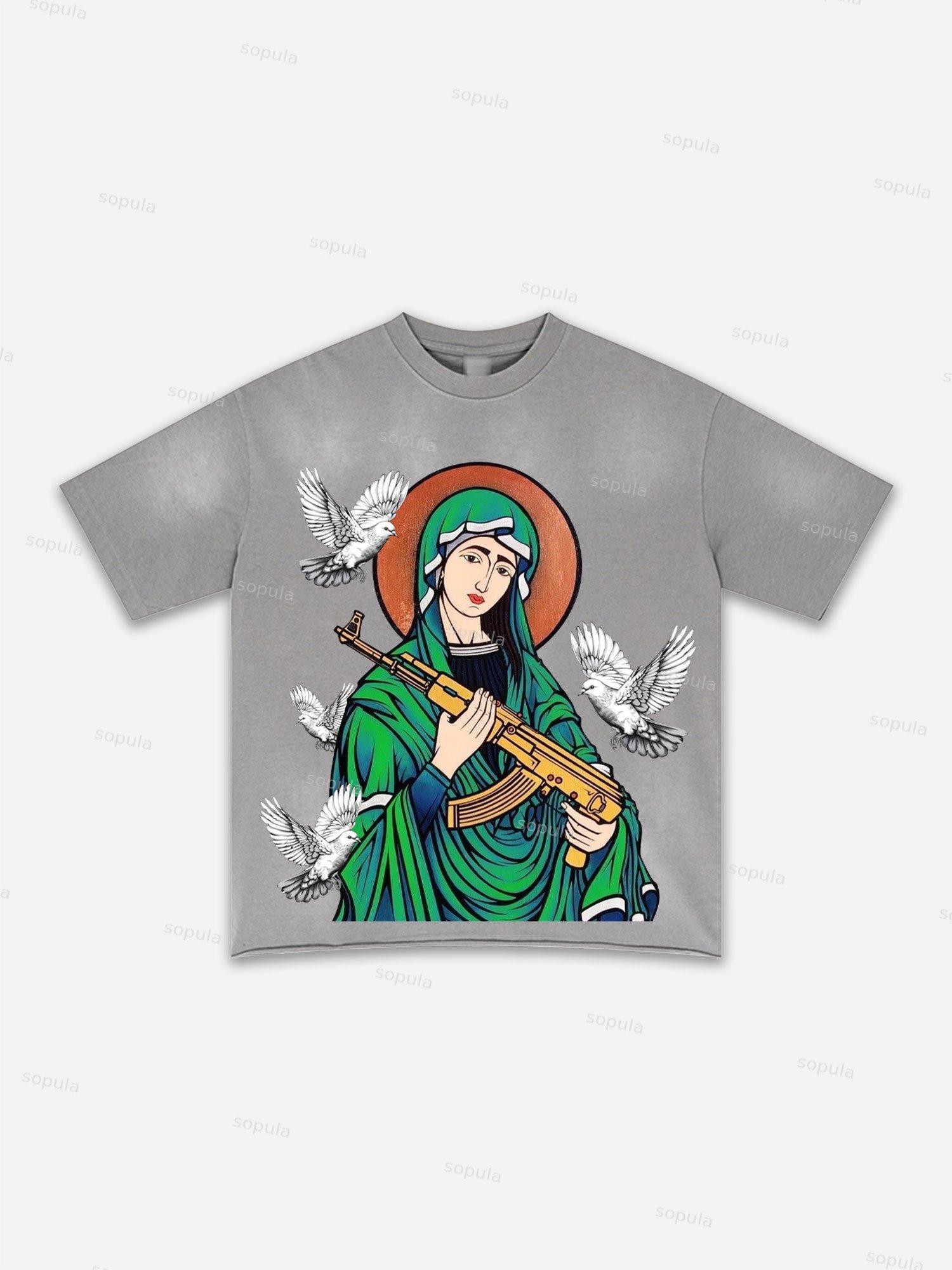 Authentic Abstract Portrait Print Washed T-shirt Product Image