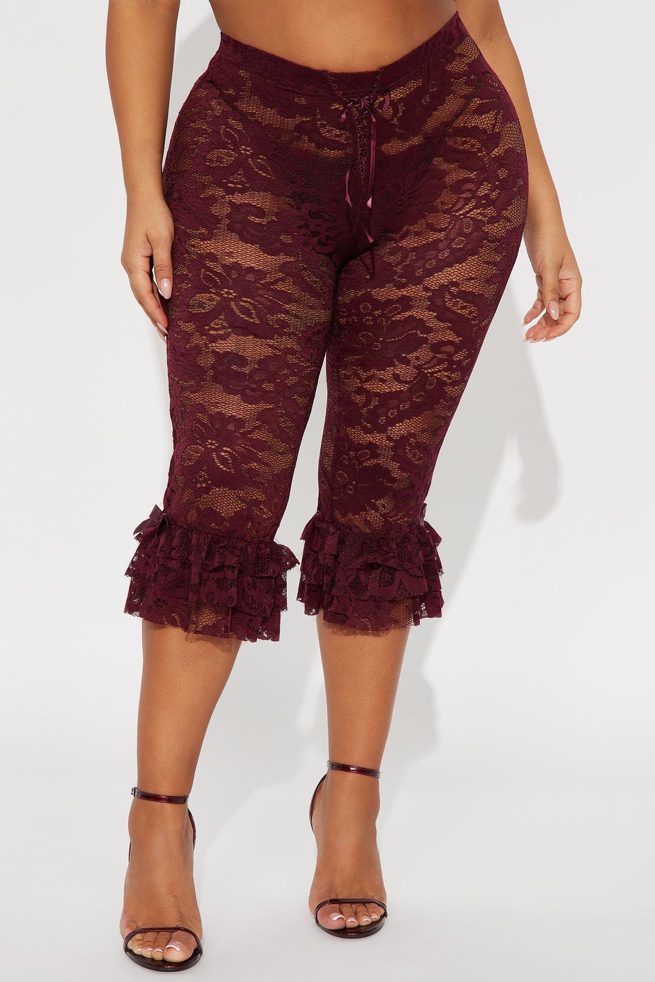 Magnolia Lace Ruffle Capri Legging - Burgundy Female Product Image
