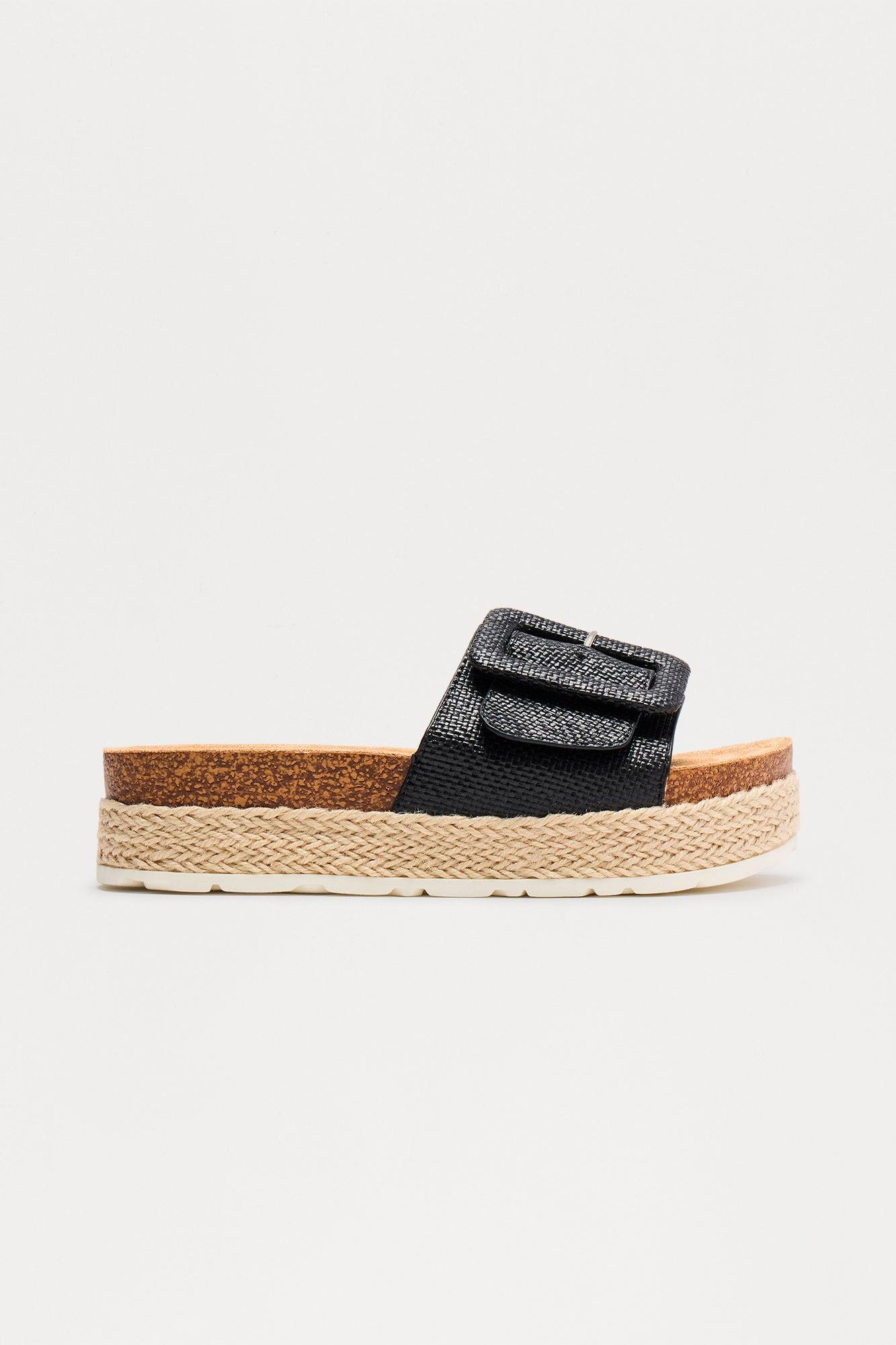 Beachcomber Raffia Buckle Sandals - Black Product Image