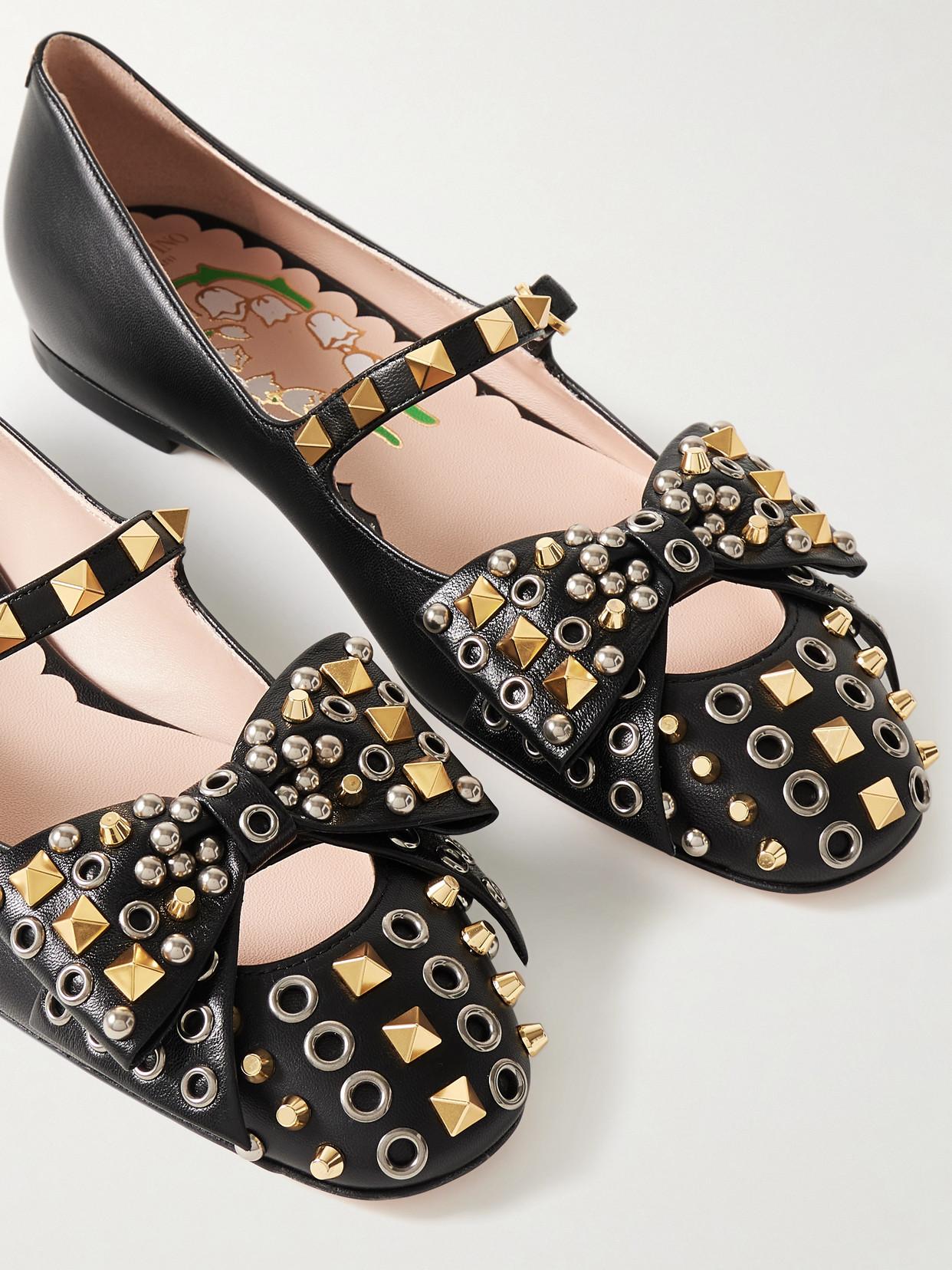 VALENTINO GARAVANI Mary-jane Bowow Ballerina In Kidskin With Studs Woman Black 35 In Multi Product Image