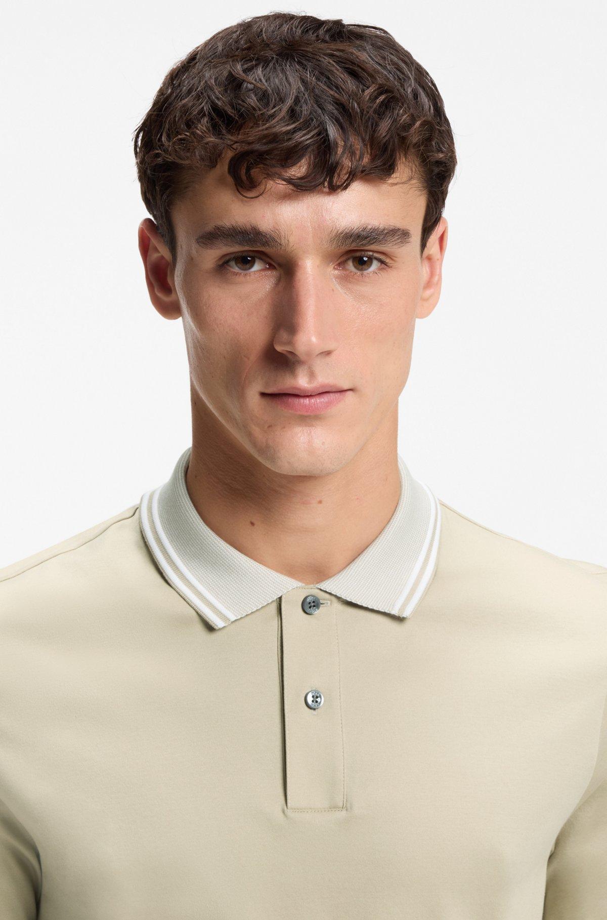 Stripe-trim slim-fit polo shirt in mercerised cotton Product Image