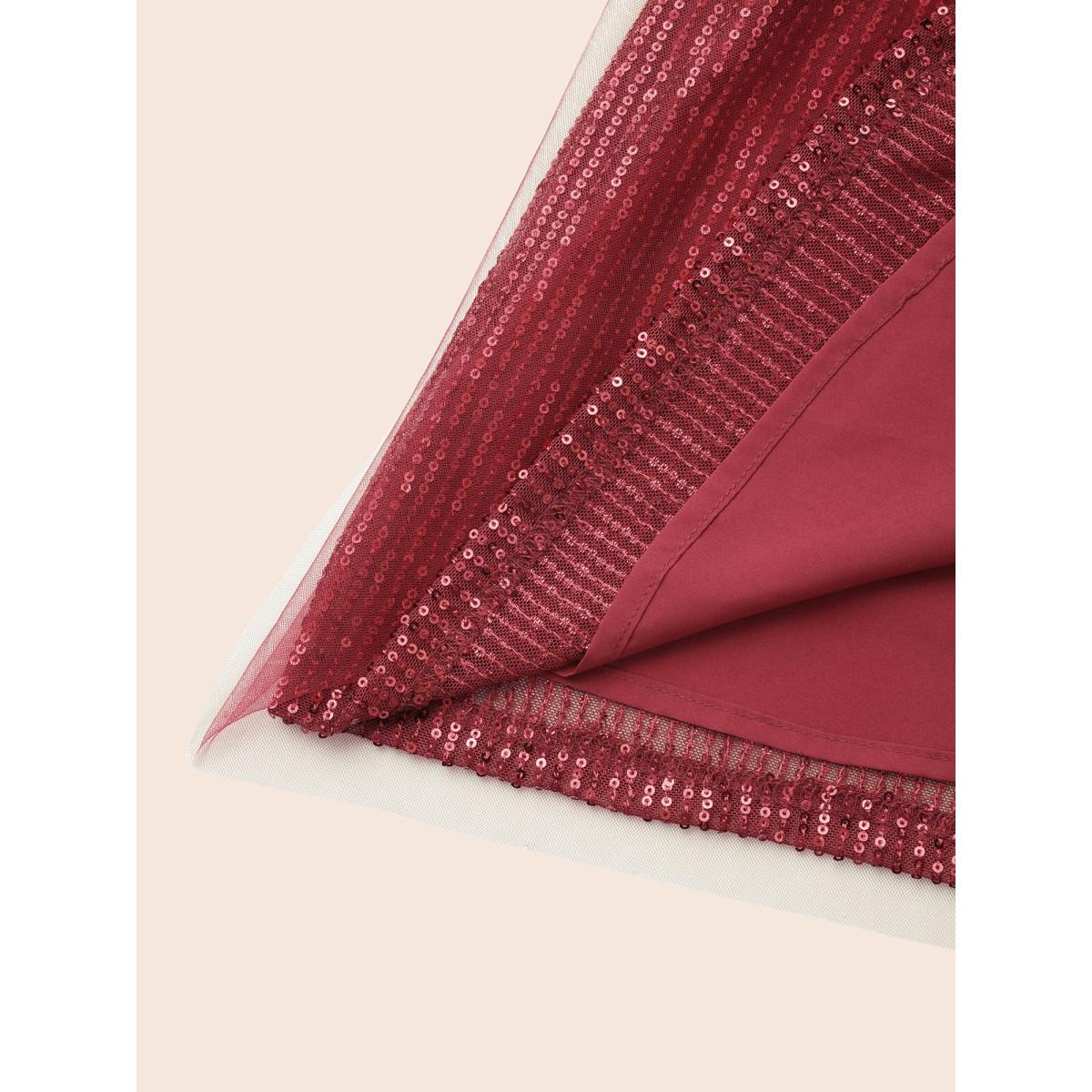 Plus Size Sequin Mesh Elastic Waist Midi Skirt Women Scarlet Formal Tiered Loose No stretch Party Skirts BloomChic 10/M Product Image