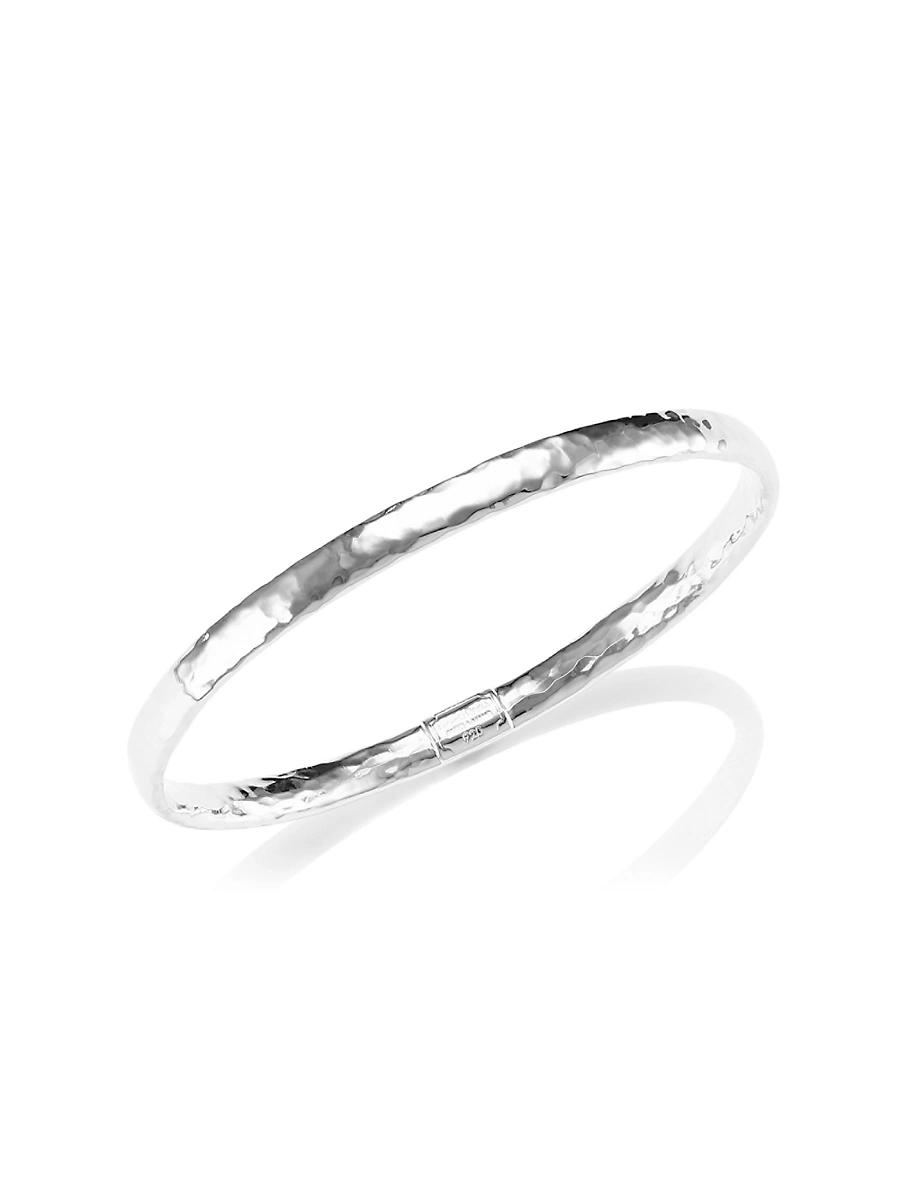 Womens Classico Narrow Sterling Silver Flat Hammered Bangle Bracelet Product Image