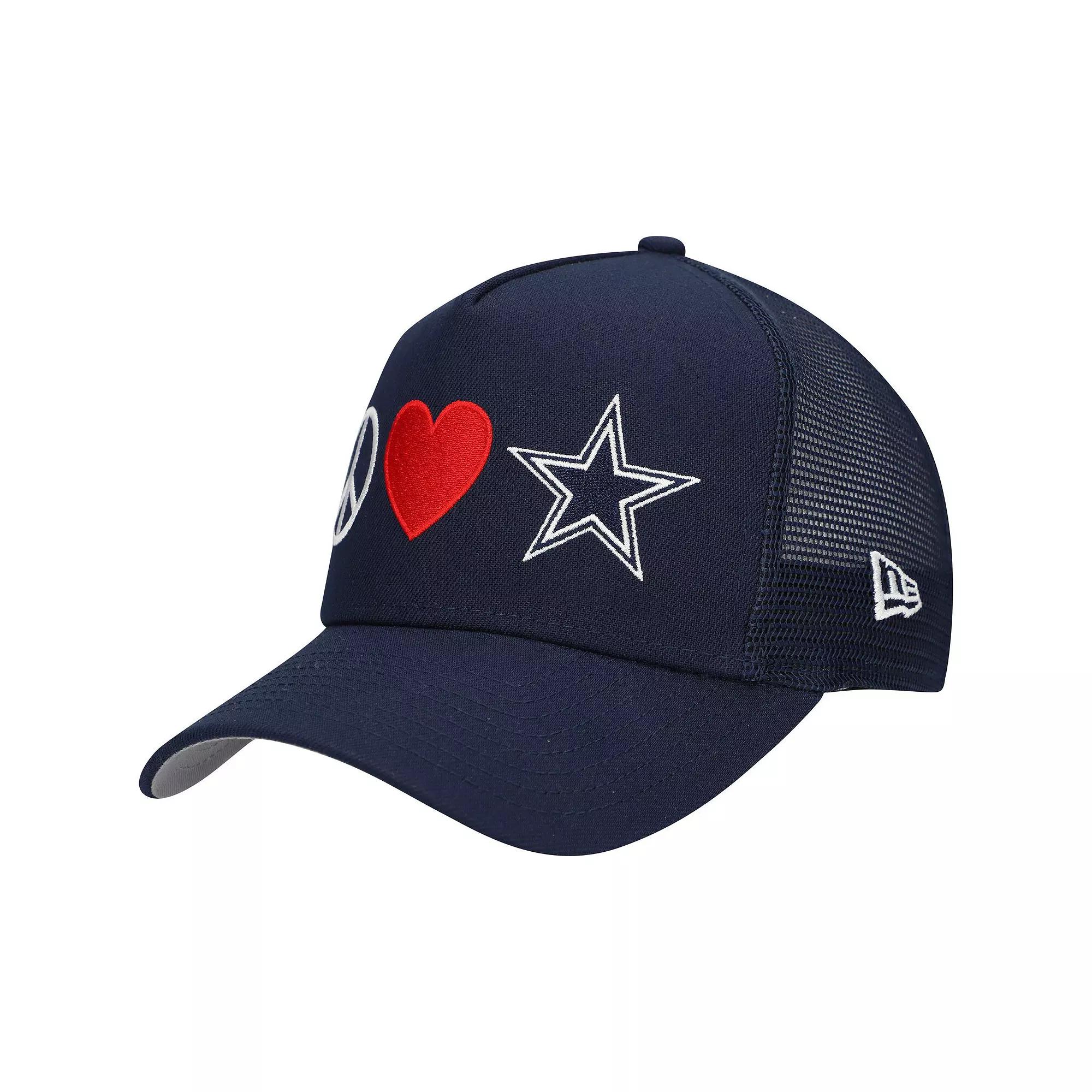 Women's New Era Navy Dallas Cowboys Peace & Love Trucker 9FORTY Adjustable Hat, Blue Product Image