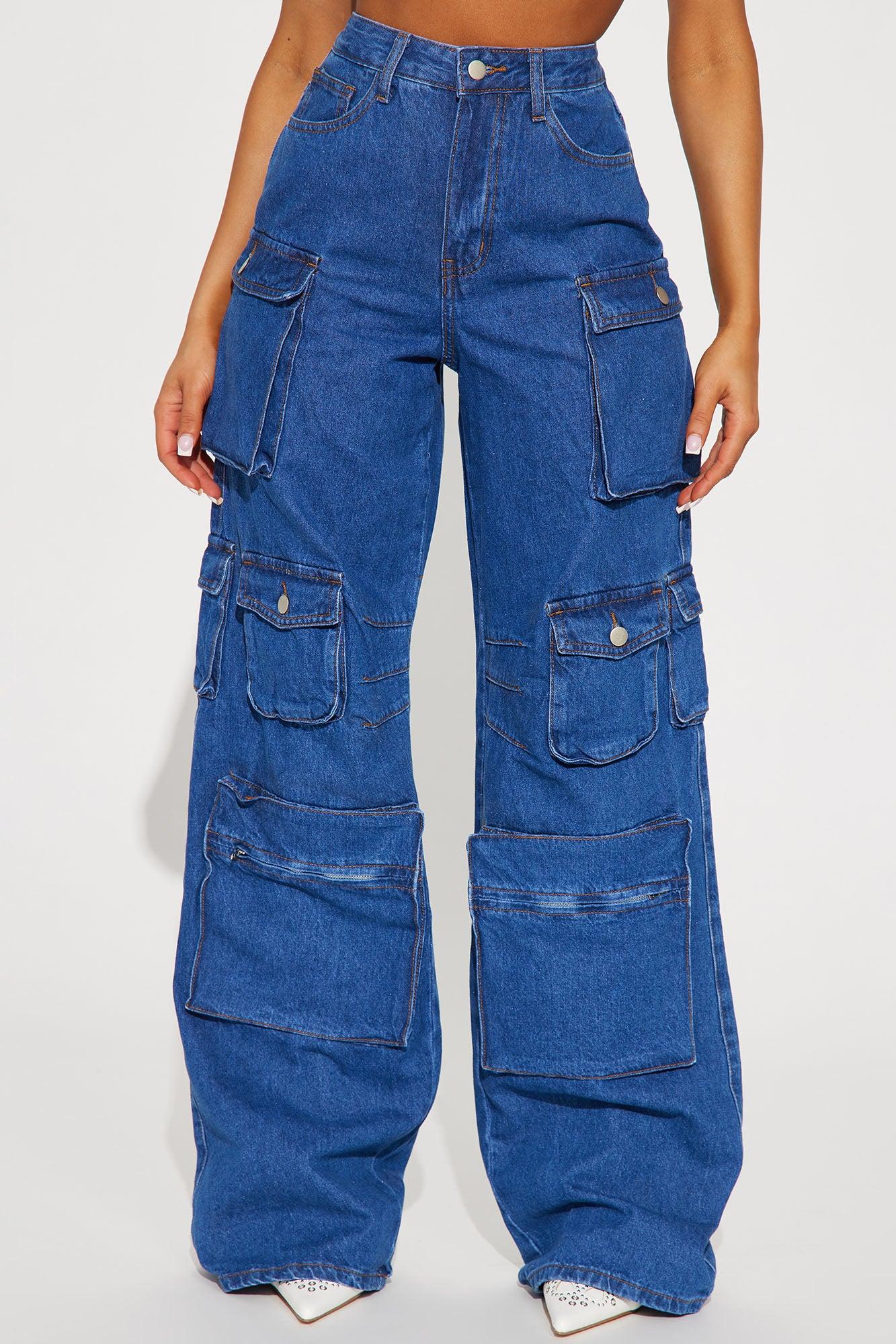 Tall Lily High Rise Cargo Jeans - Medium Blue Wash Product Image