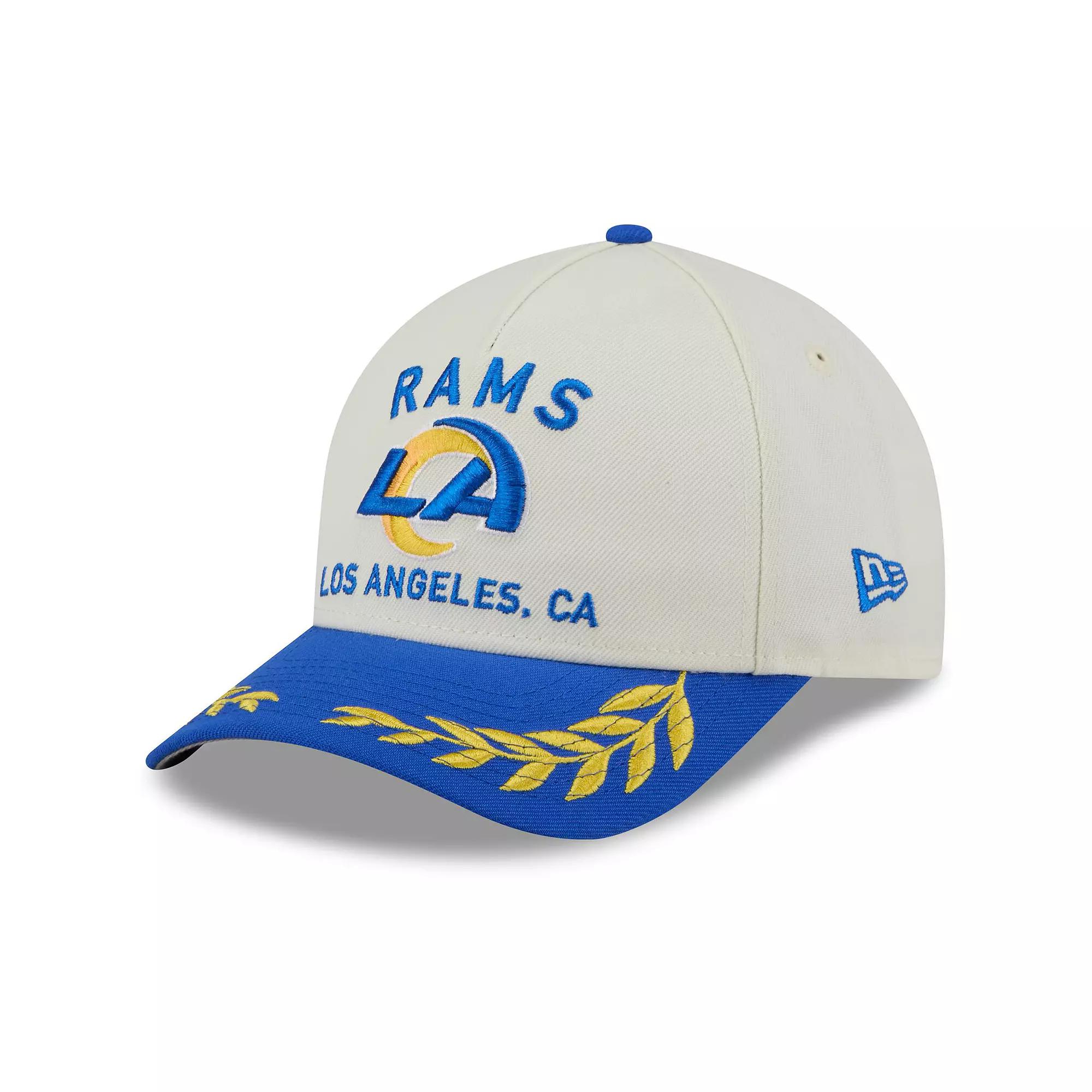 Men's New Era Cream/Royal Los Angeles Rams 2025 NFL Draft 9FORTY A-Frame M-Crown Adjustable Hat, Beige Product Image