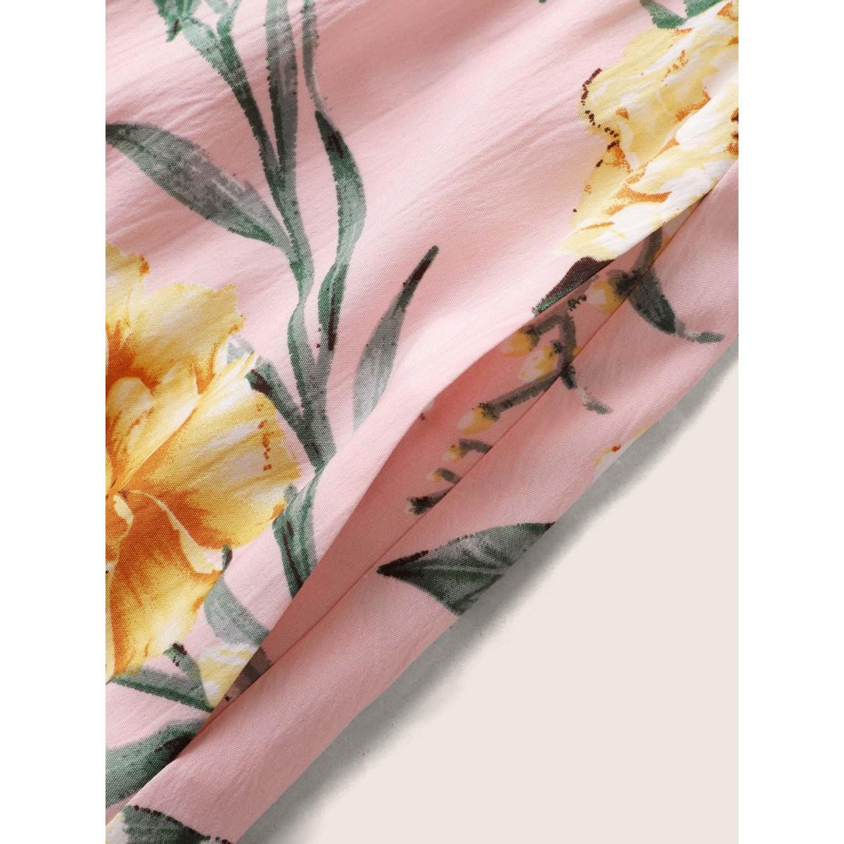 Plus Size Floral Surplice Neck Pocket Belted Dress Blush Women Elegant Tie knot V-neck Short sleeve Curvy BloomChic 12/L Product Image