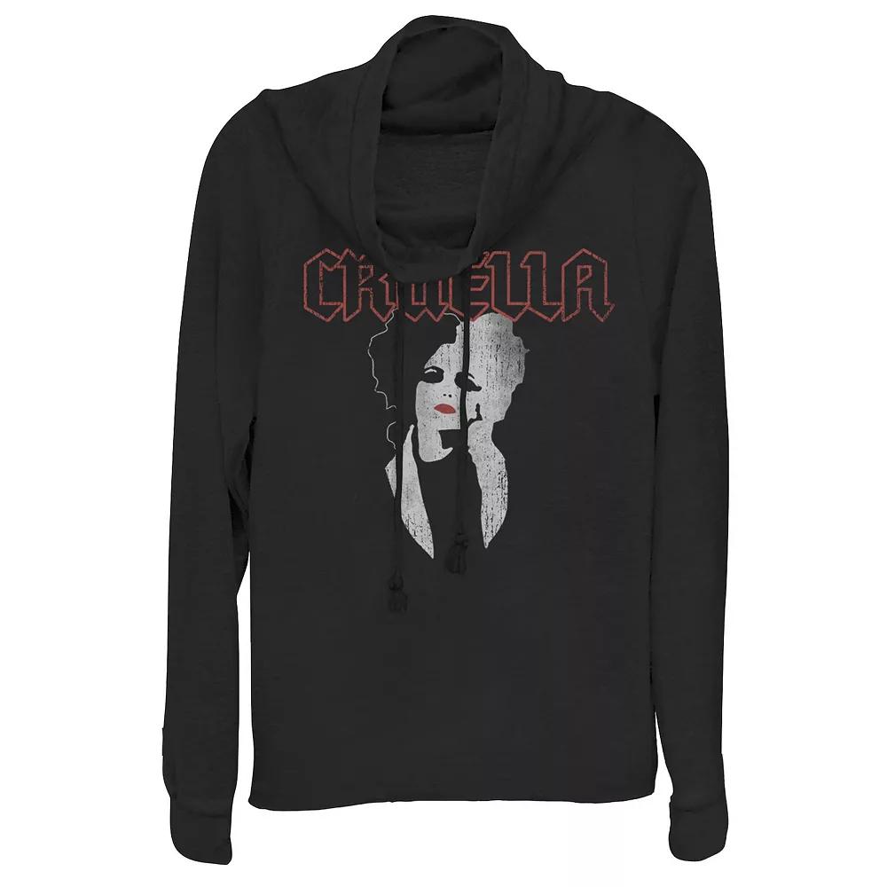 Disney's Cruella Juniors' Dark Portrait Cowlneck Graphic Lightweight Long Sleeve, Girl's, Size: XXL, Black Product Image