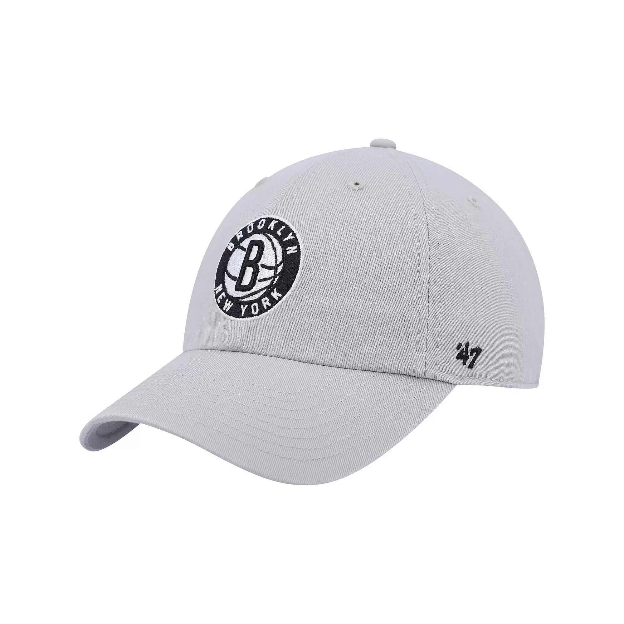 Men's '47 Gray Brooklyn Nets Team Logo Clean Up Adjustable Hat, Grey Product Image