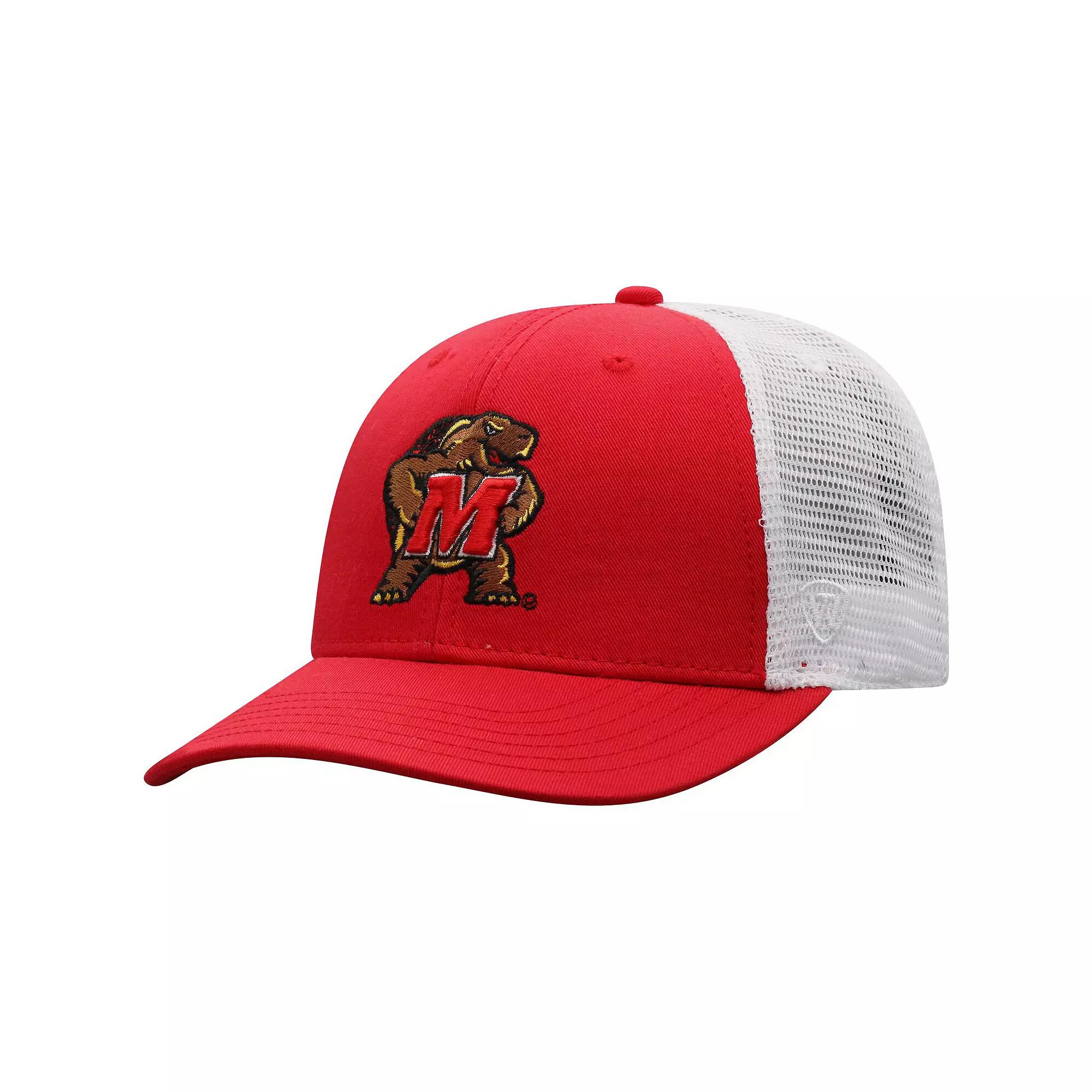 Men's Top of the World Red/White Maryland Terrapins Trucker Snapback Hat Product Image