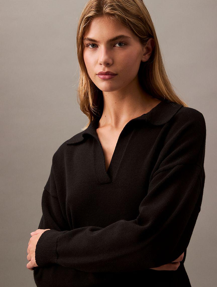 Smooth Cotton Polo Sweater Product Image