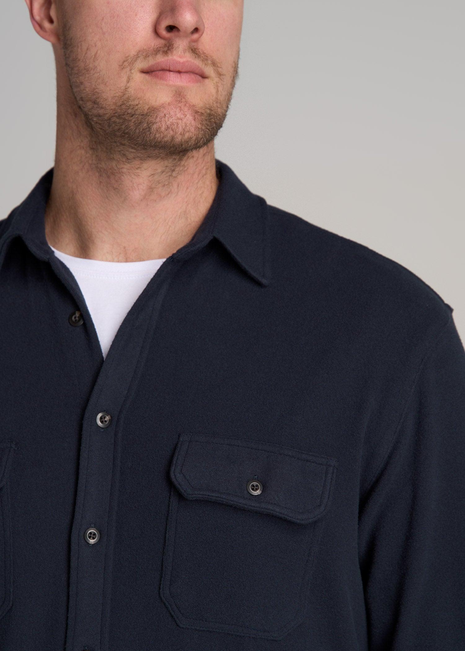 Stretch Flannel Button Shirt for Tall Men in True Navy Male Product Image