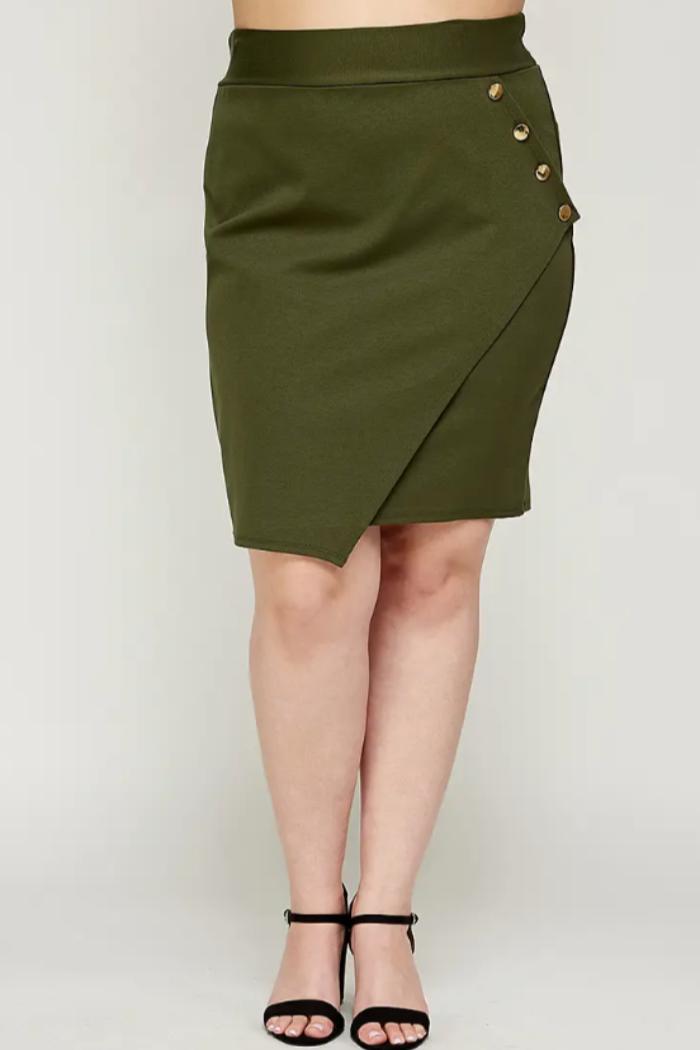 Asymmetrical Pencil Skirt With Buttons Product Image