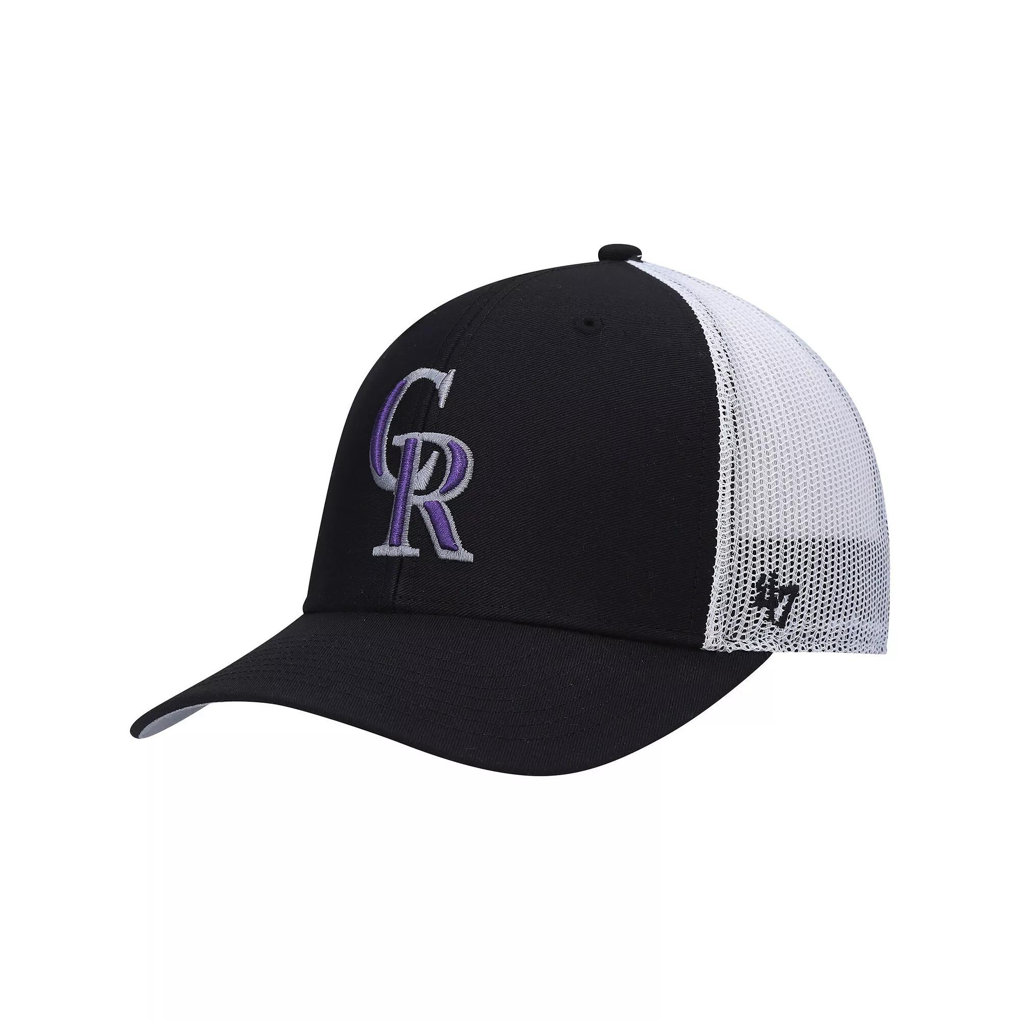 Men's '47 Black/White Colorado Rockies Primary Logo Trucker Snapback Hat Product Image