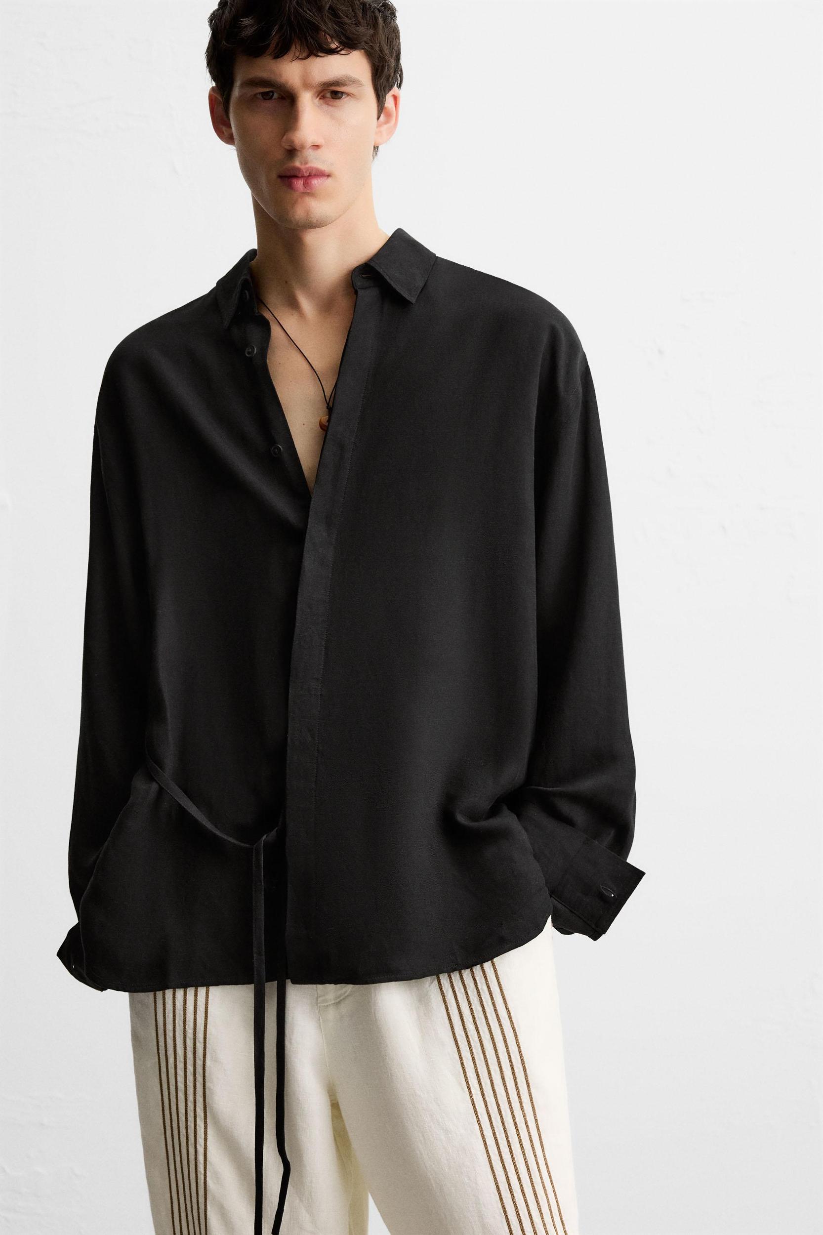 VISCOSE - LINEN TIE SHIRT Product Image