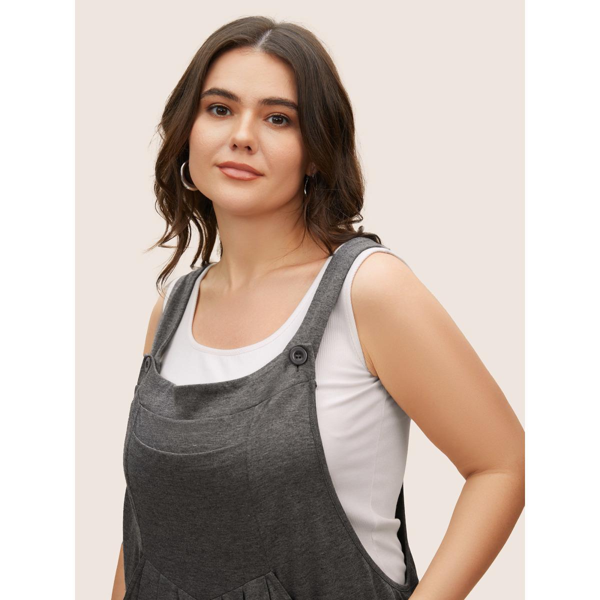 Plus Size DimGray Supersoft Essentials Solid Pleated Pocket Jumpsuit Women Casual Sleeveless Non Everyday Loose Jumpsuits BloomChic 30/6X Product Image