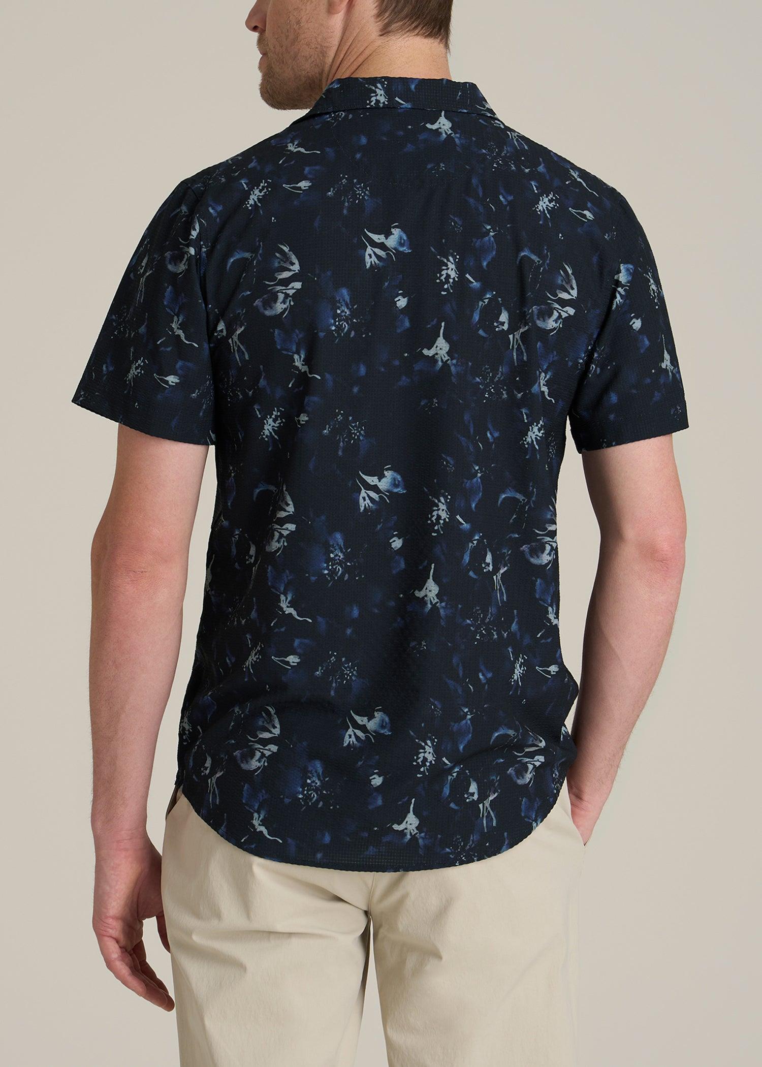 Coastal Perforated Polo Shirt for Tall Men in Black and Violet Floral Male Product Image