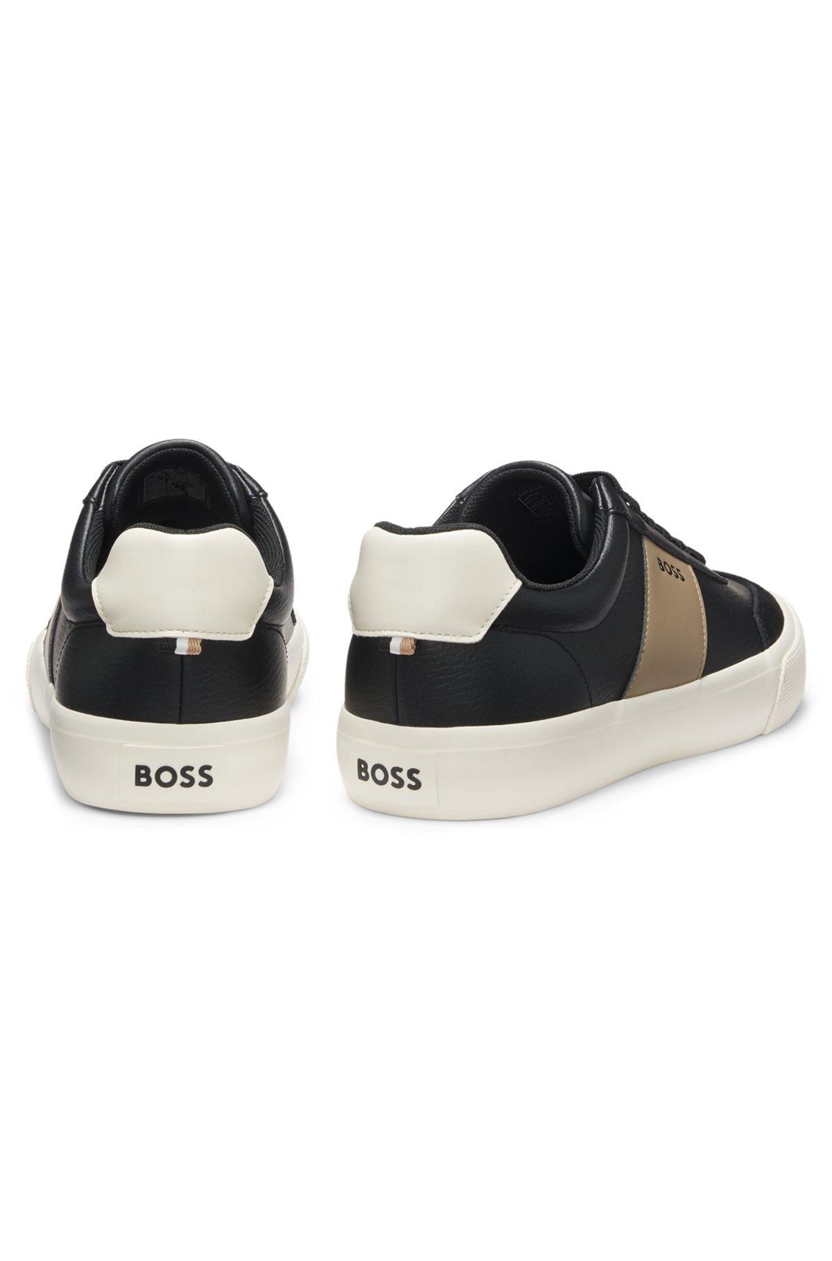 Leather-trim trainers in faux leather Product Image