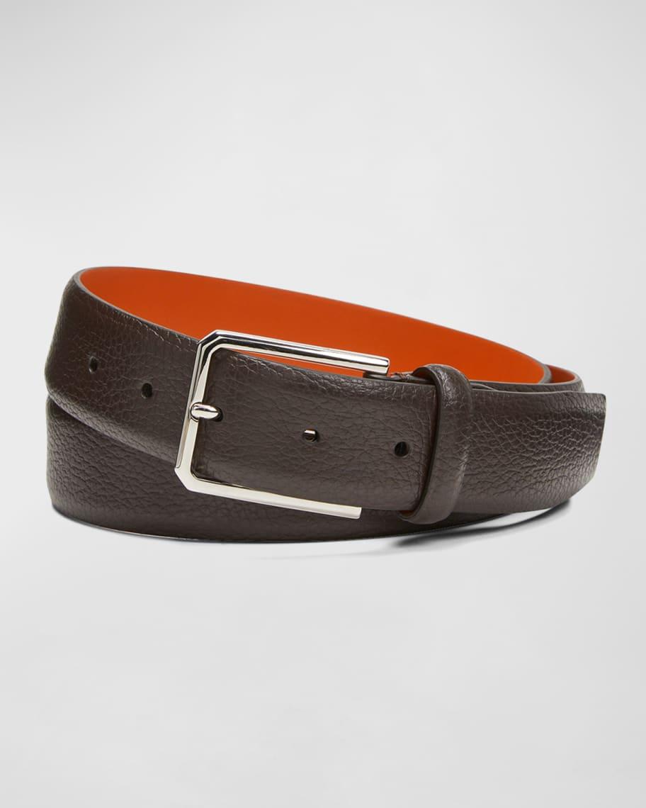Mens Rectangle Buckle Grained Leather Belt Product Image