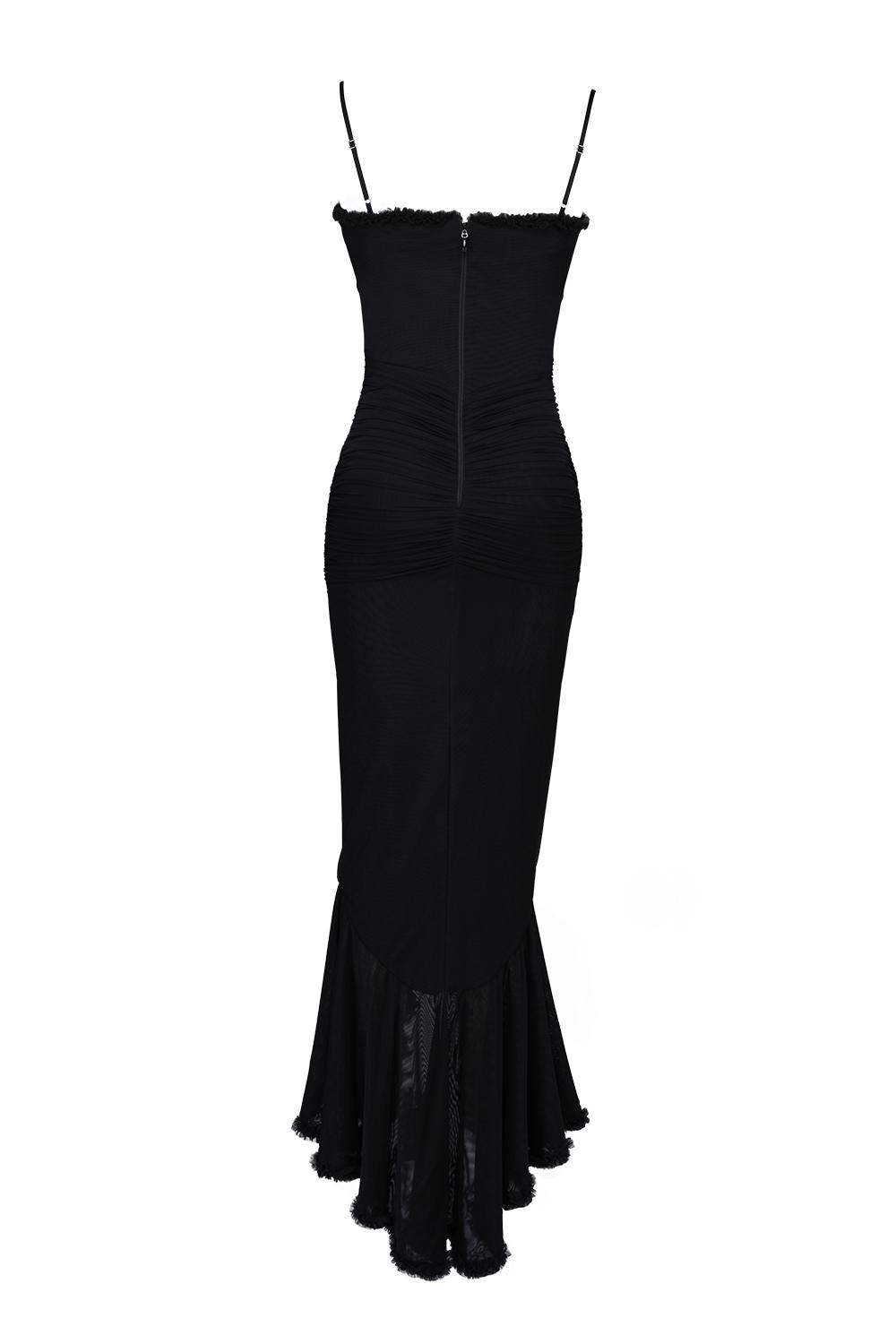 Gabbi  black mesh ruffled front gown Product Image